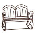 2 Seater Metal Rocking Garden Bench with Armrests - Bronze