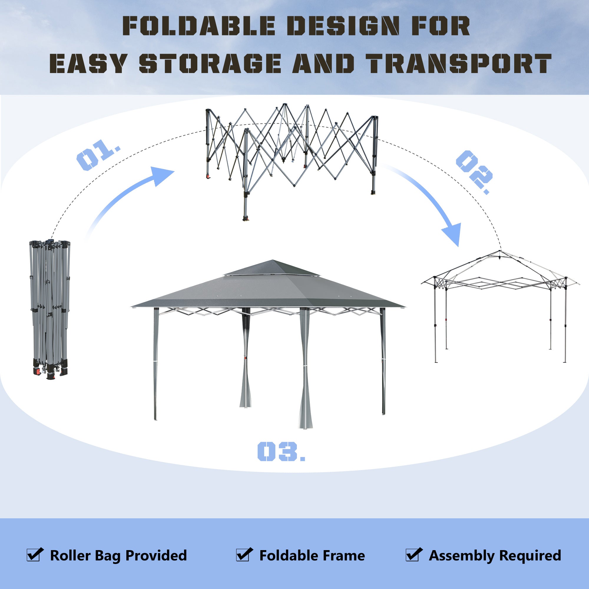 4 x 4m Pop-up Gazebo Double Roof Canopy Tent with Roller Bag & Adjustable Legs Outdoor Party, Steel Frame, Dark Grey