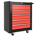 5-Drawer Lockable Steel Tool Chest with Wheels and Handle for Garage Workshop - Red