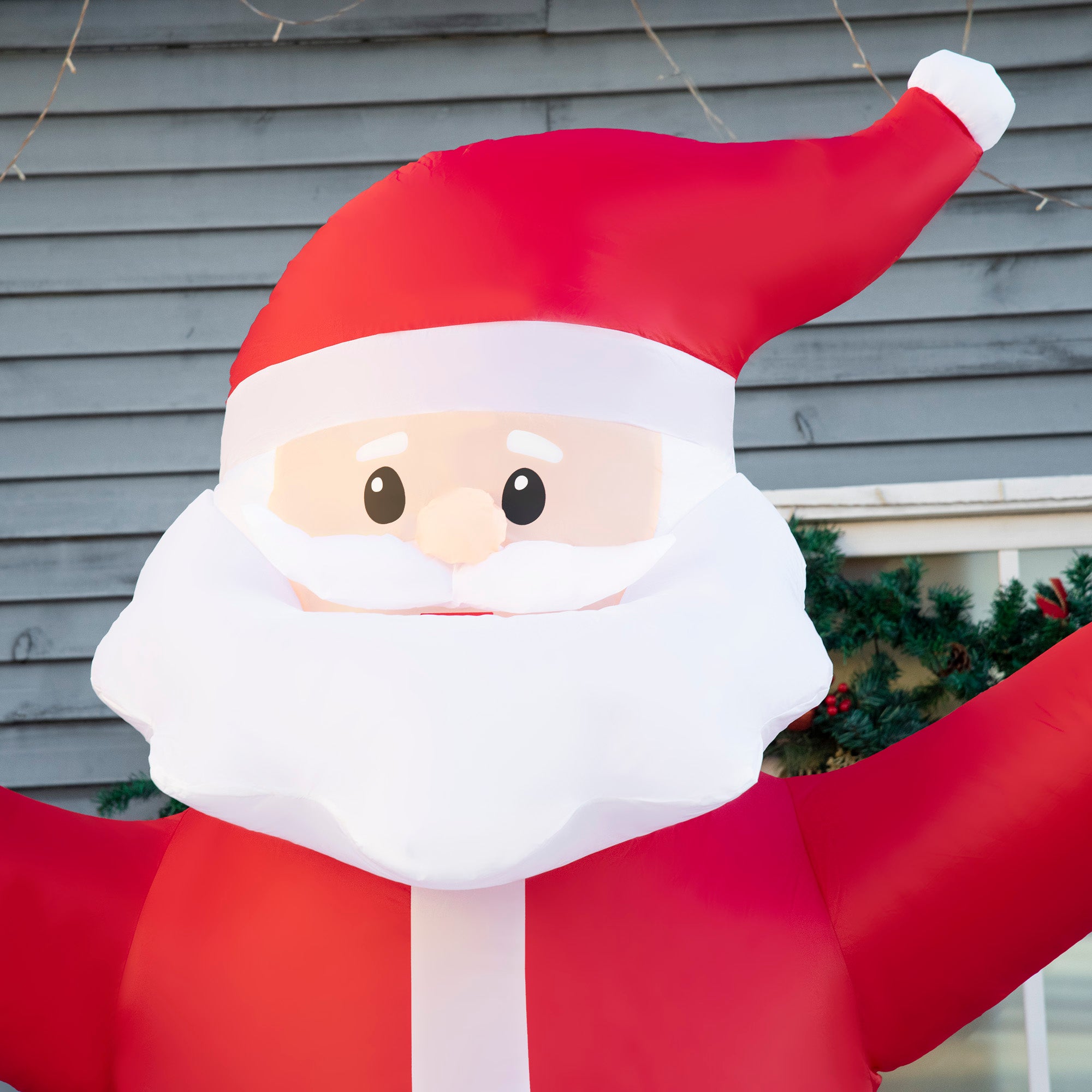 8ft Inflatable Christmas Santa Claus Holds Light Sign of Blessings, Blow-Up Outdoor LED Yard Display for Lawn Garden Party