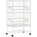 Large Bird Cage Aviary for Finches, Canaries & Budgies with Rolling Stand, Slide-out Tray & Storage Shelf - White