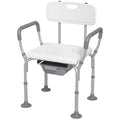 Height Adjustable Shower Stool with Arms, Back & Detachable Bucket - White