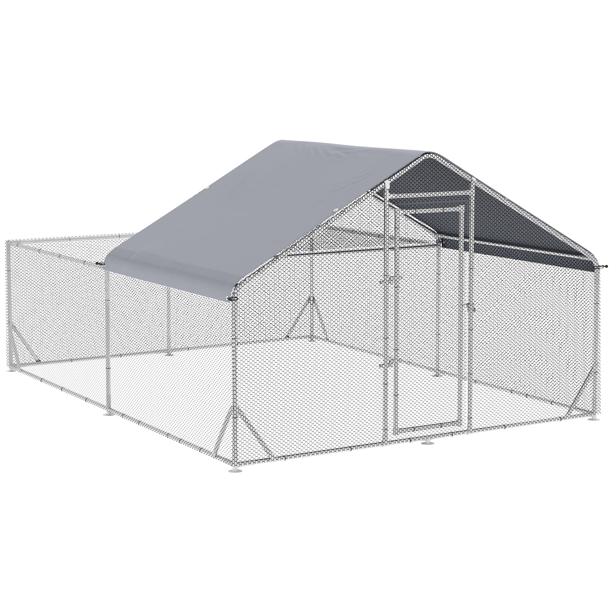 Walk In Chicken Run, Galvanized Chicken Coop Outdoor Hen House Poultry, Duck Rabbit Hutch for Backyard with Water, UV-Resist Cover, 4 x 3 x 2 m