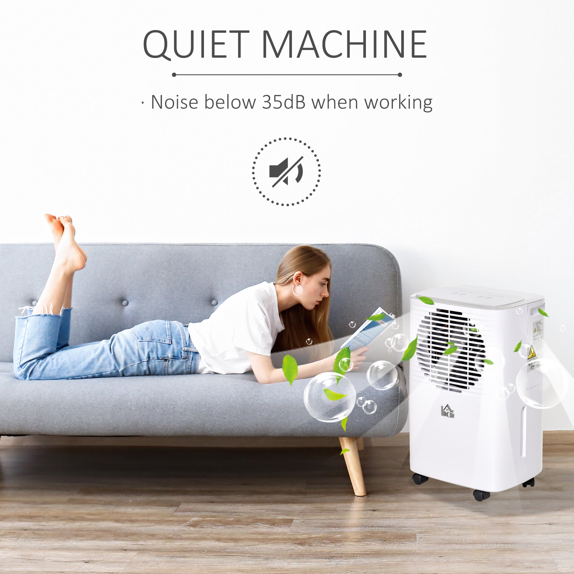 Portable Dehumidifier with Humidity Display, 2 Speed Modes, Continuous Drainage and 24 Hour Timer for Bedroom, Living Room