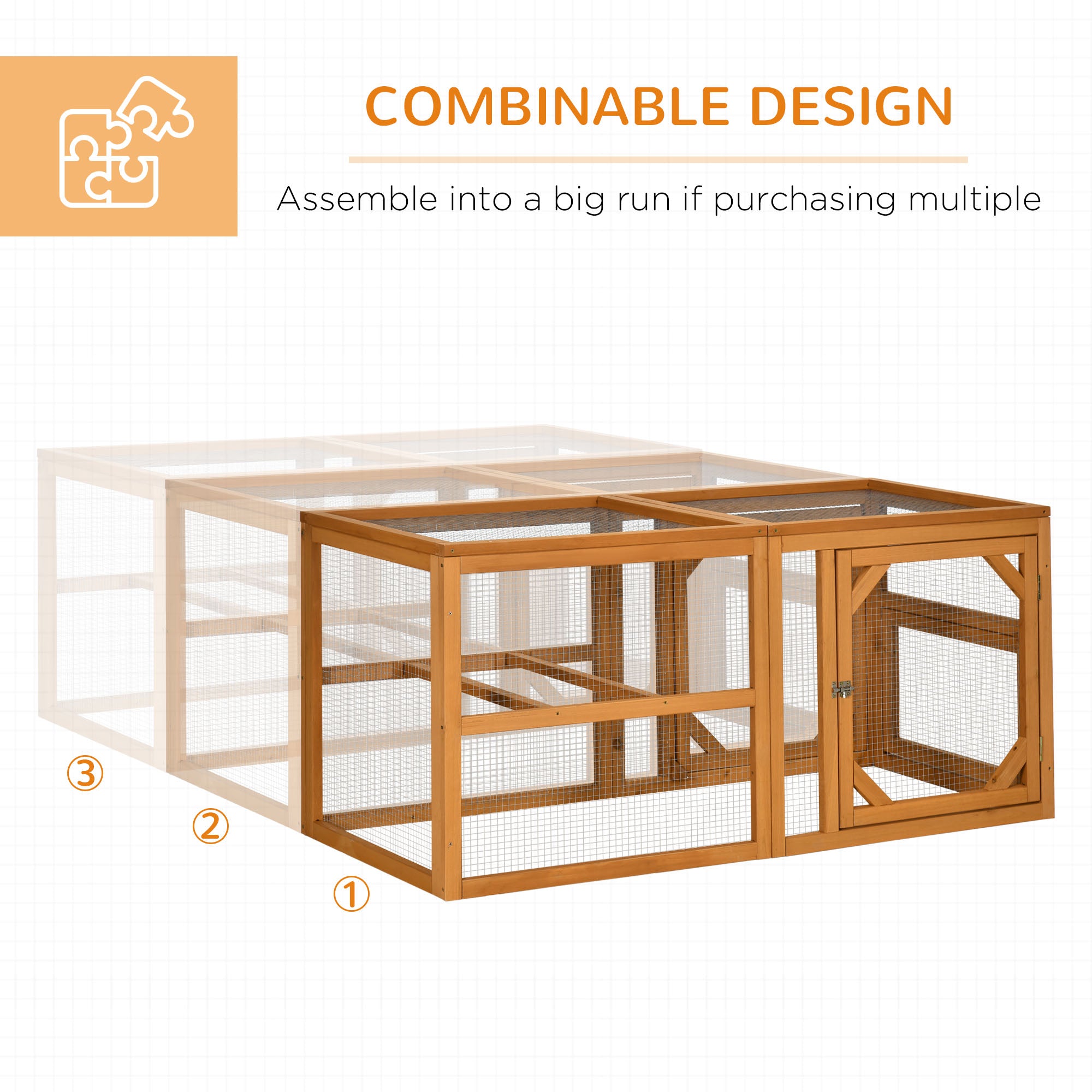 Wooden Chicken Coop with Perches, Doors, Combinable Design, for 2-4 Chickens - Natural Wood Colour