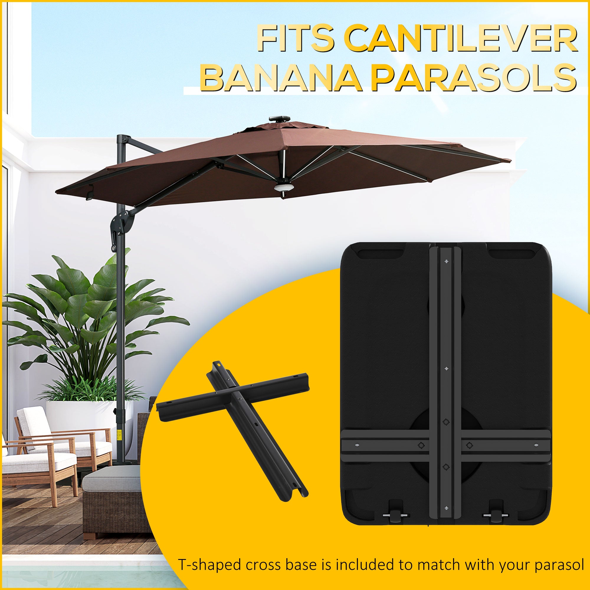 Heavy Duty Parasol Base Plastic Umbrella Stand for Cantilever Banana Parasol with Wheels, Water and Sand Filled