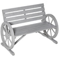 2 Seater Outdoor Garden Bench with Wagon Wheel Armrests and High Back - Grey