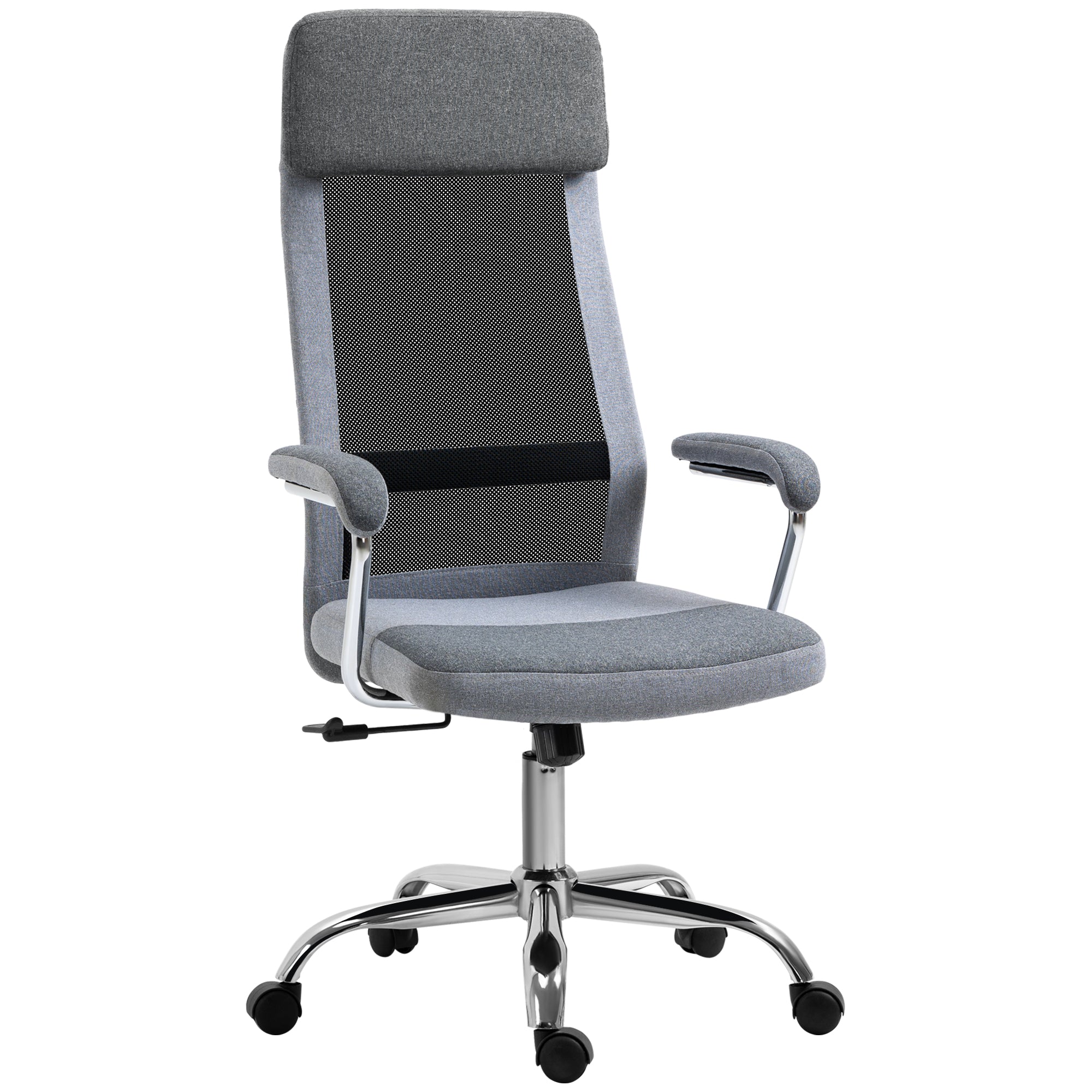 Office Chair Linen-Feel Mesh Fabric High Back Swivel Computer Task Desk Chair for Home with Arm, Wheels, Grey