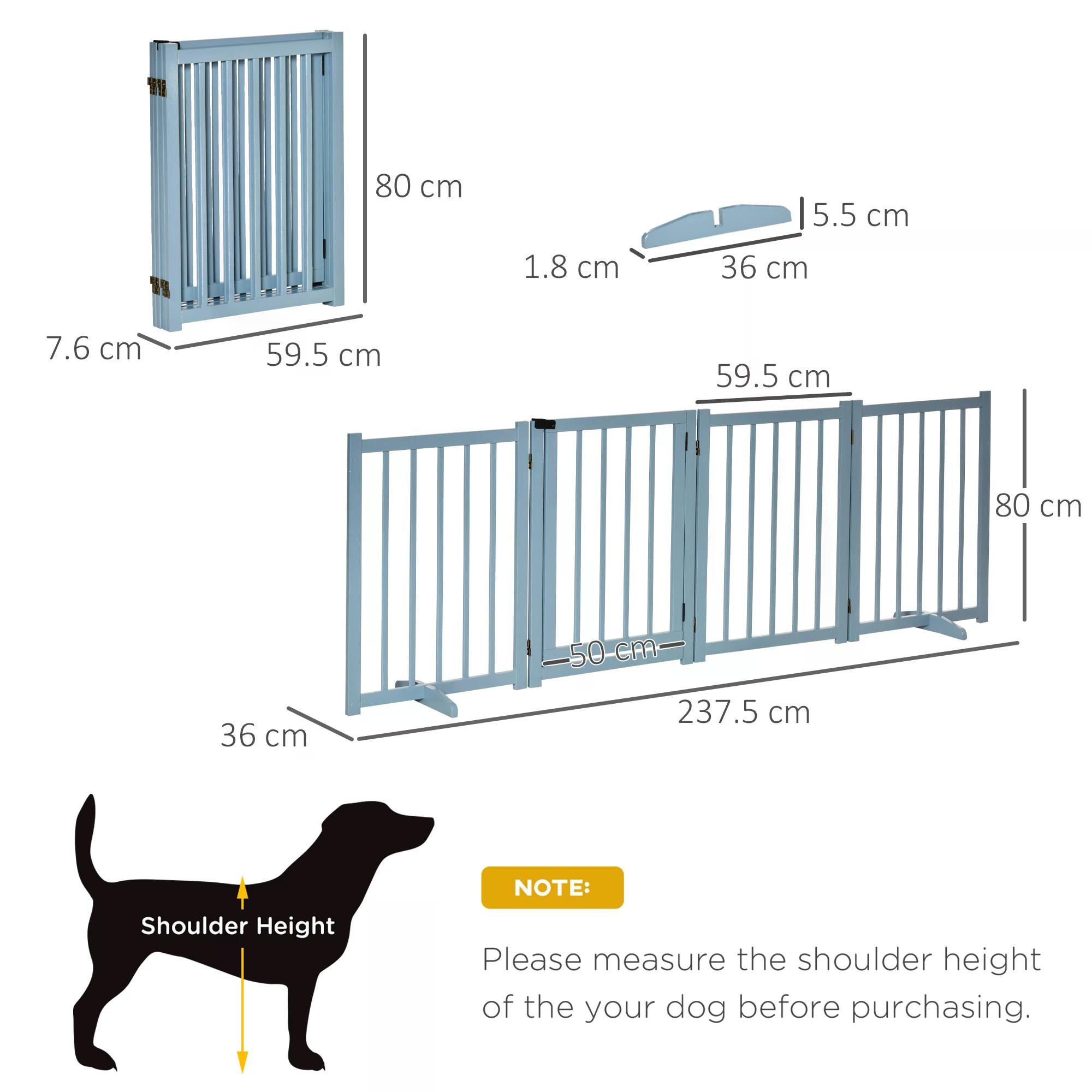 Pet Gate for Small and Medium Dogs, Freestanding Wooden Foldable Dog Safety Barrier with 4 Panels, 2 Support Feet for Doorways, Stairs, Blue