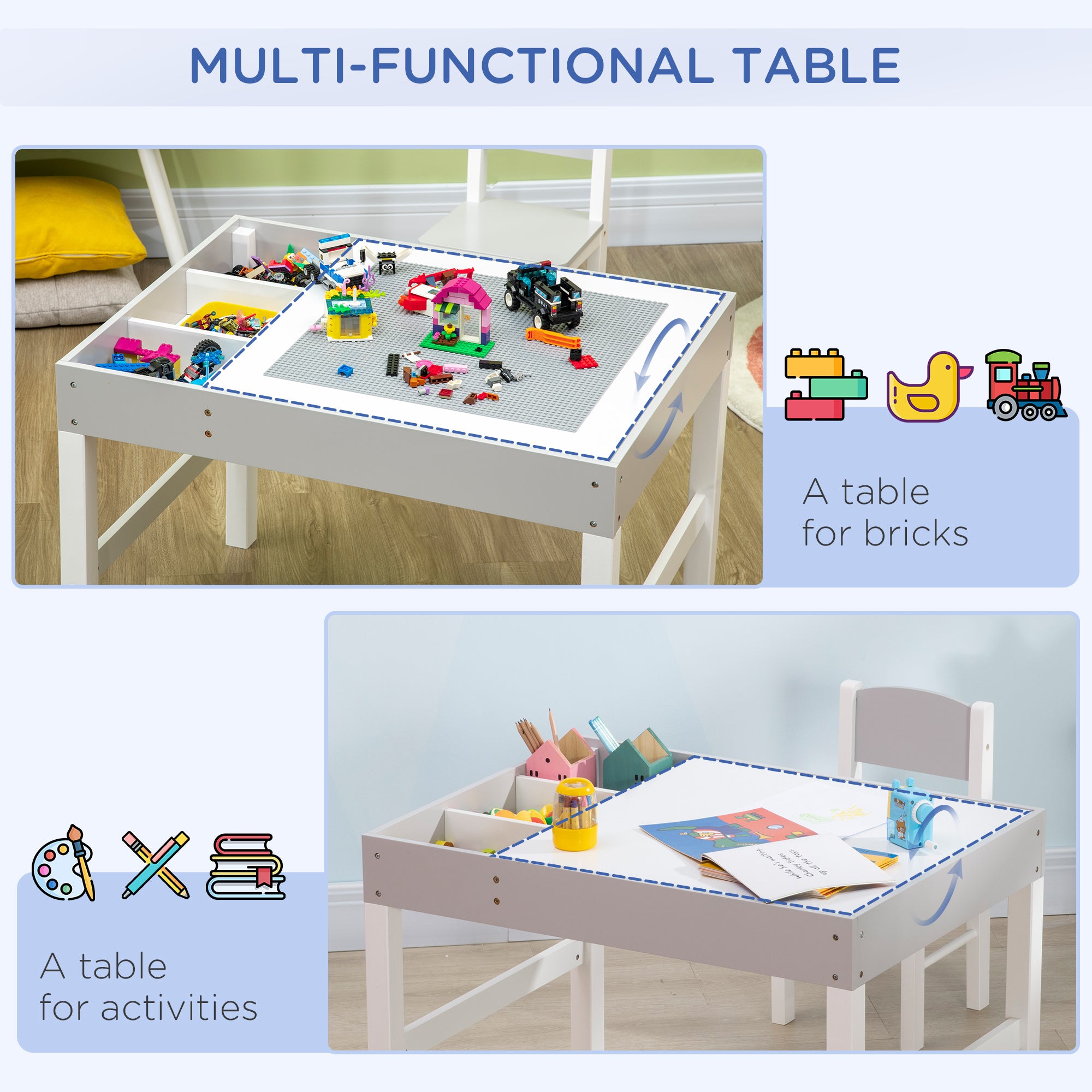 Kids Table and Chair Set, with Storage Space - Grey