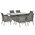 6-Seater Rattan Garden Dining Set with Rectangular Table and Cube Chairs - Grey