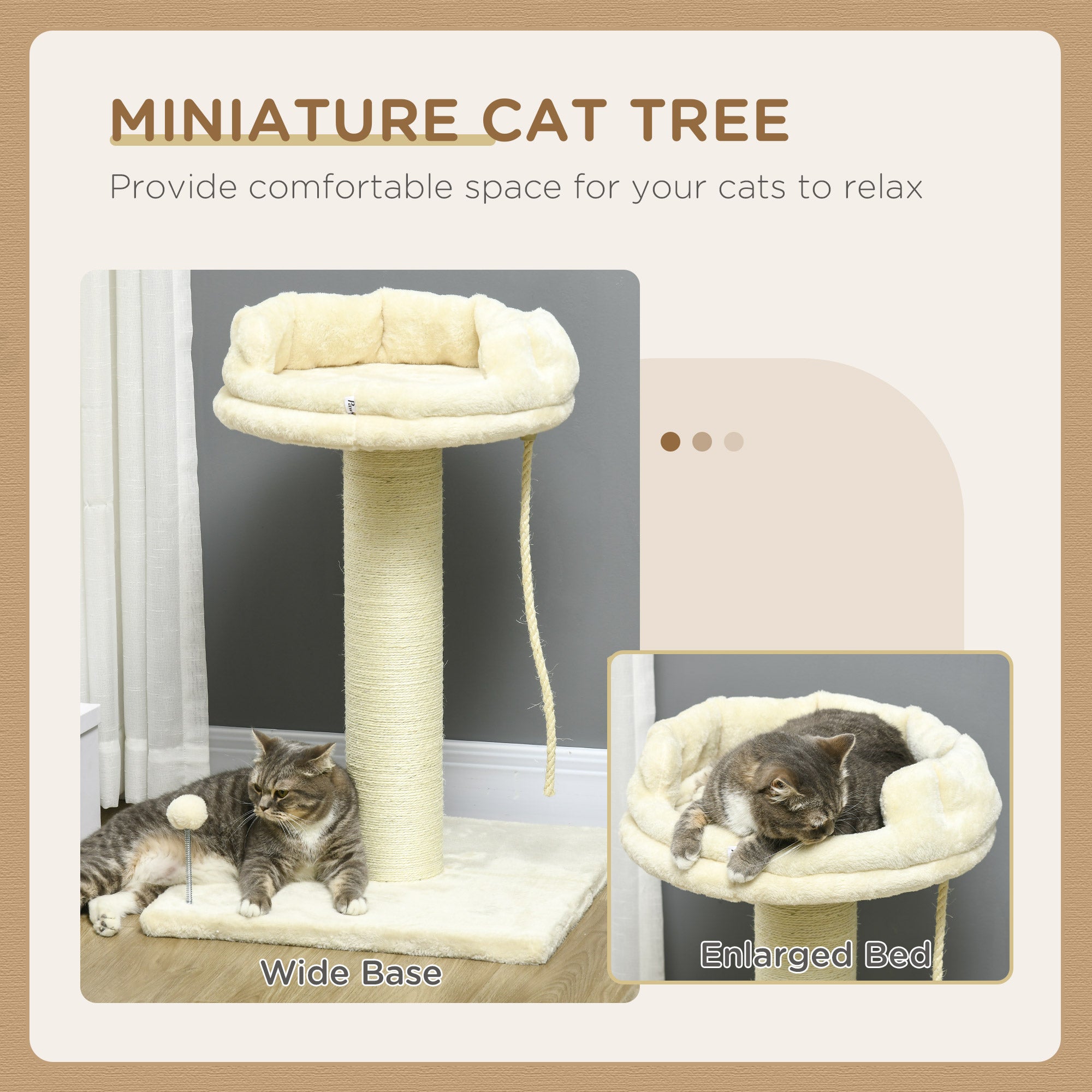 Cat Tree, with Sisal Wrapped Scratching Post - Cream