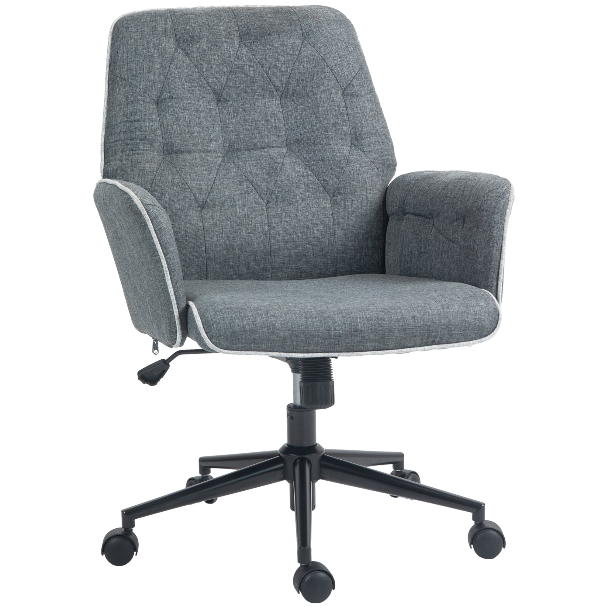 Linen Computer Chair with Armrest, Modern Swivel Chair with Adjustable Height, Dark Grey