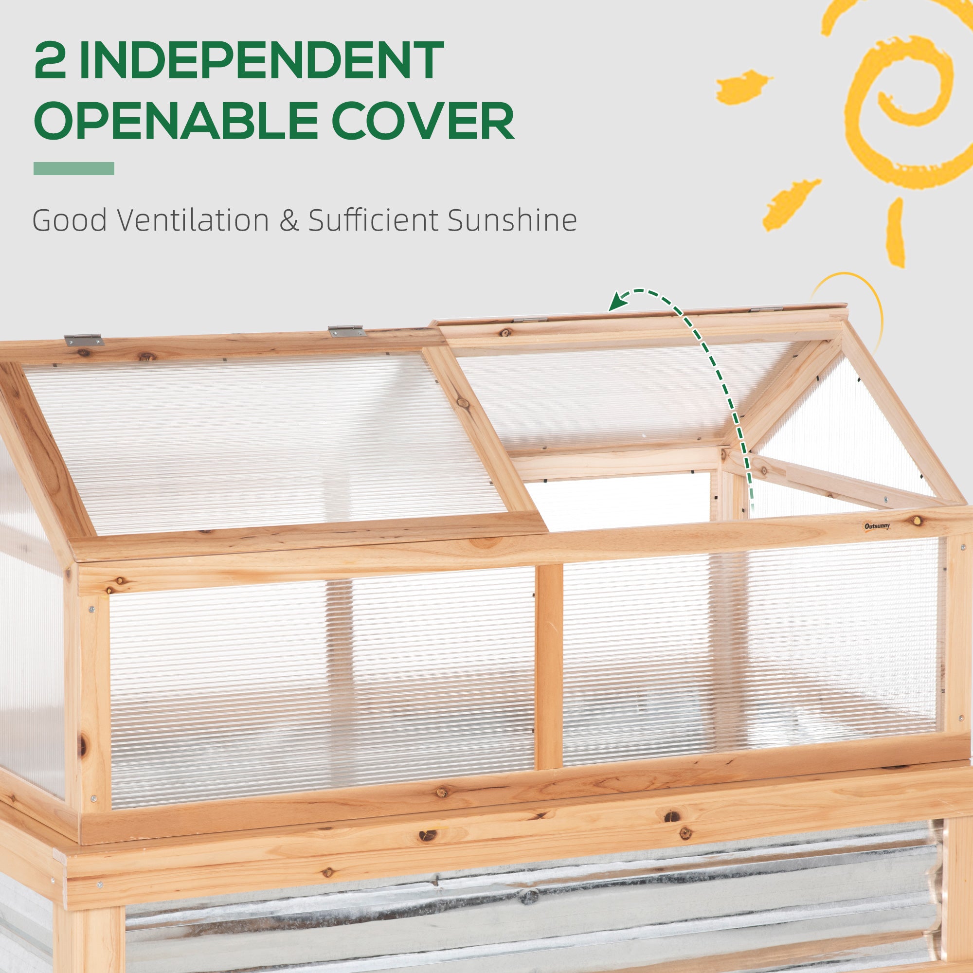 Raised Garden Bed with Greenhouse Top, Garden Wooden Cold Frame Greenhouse Flower Planter Protection, 122x 61 x 81.7cm, Natural