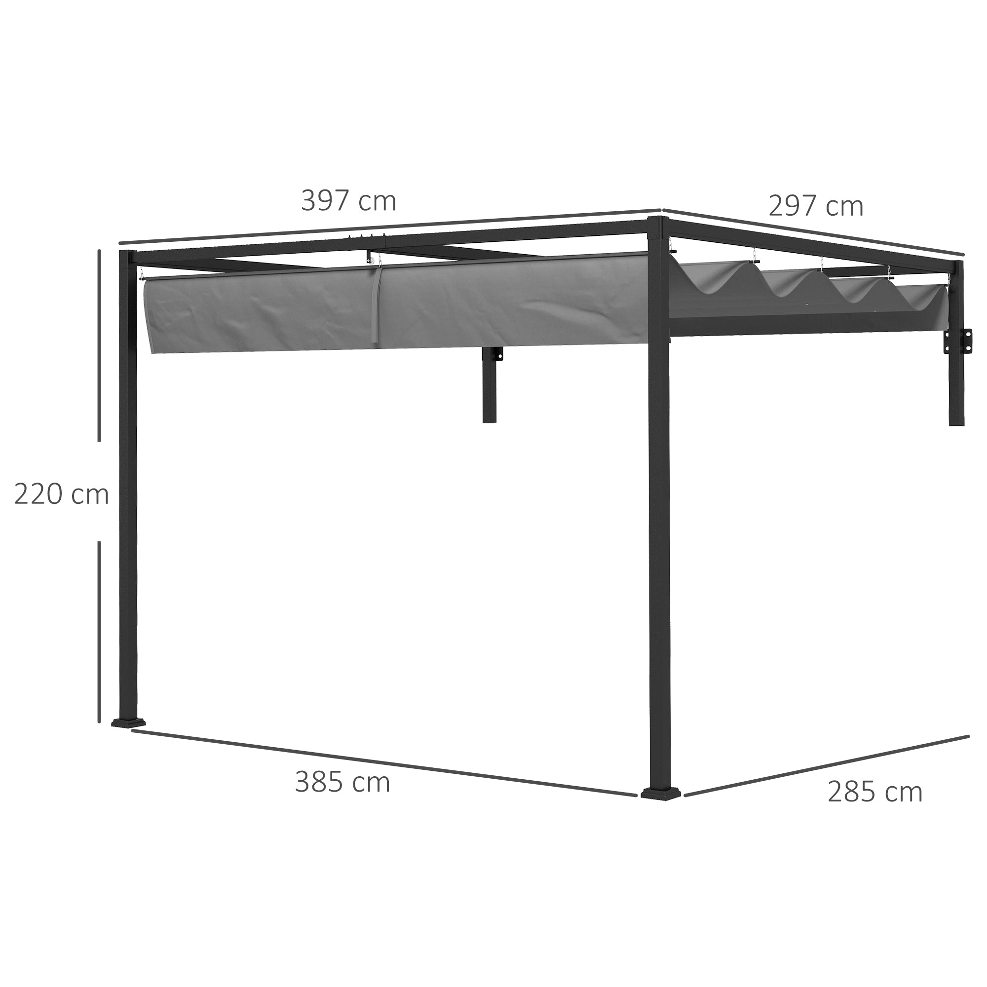 3 x 4m Lean To Pergola, Metal Pergola with Retractable Roof for Grill, Garden, Patio, Deck