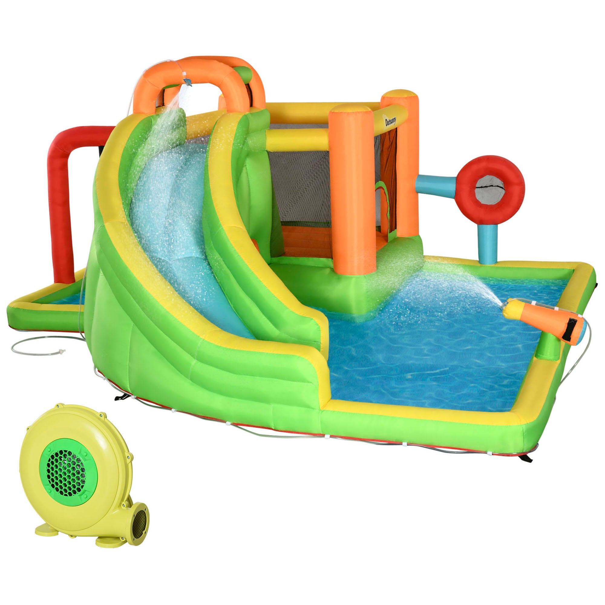 7 in 1 Kids Bouncy Castle Water Slide Bounce House Includes Slide, Trampoline, Pool, Water Gun, Ball-target, Boxing Post Tunnel w/Air Blower