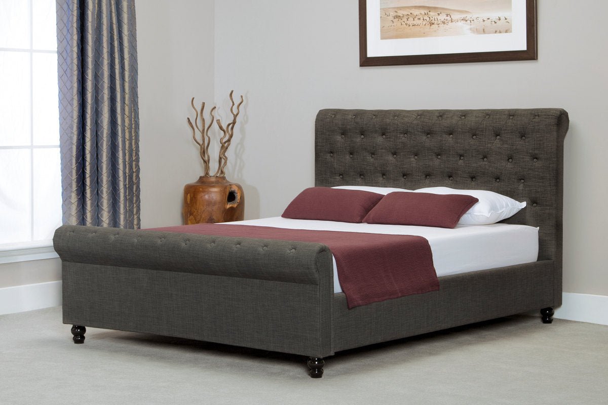 Oxford Scroll Button Upholstered Ottoman Bed Grey - Double - Bedzy UK modern and affordable home furniture England