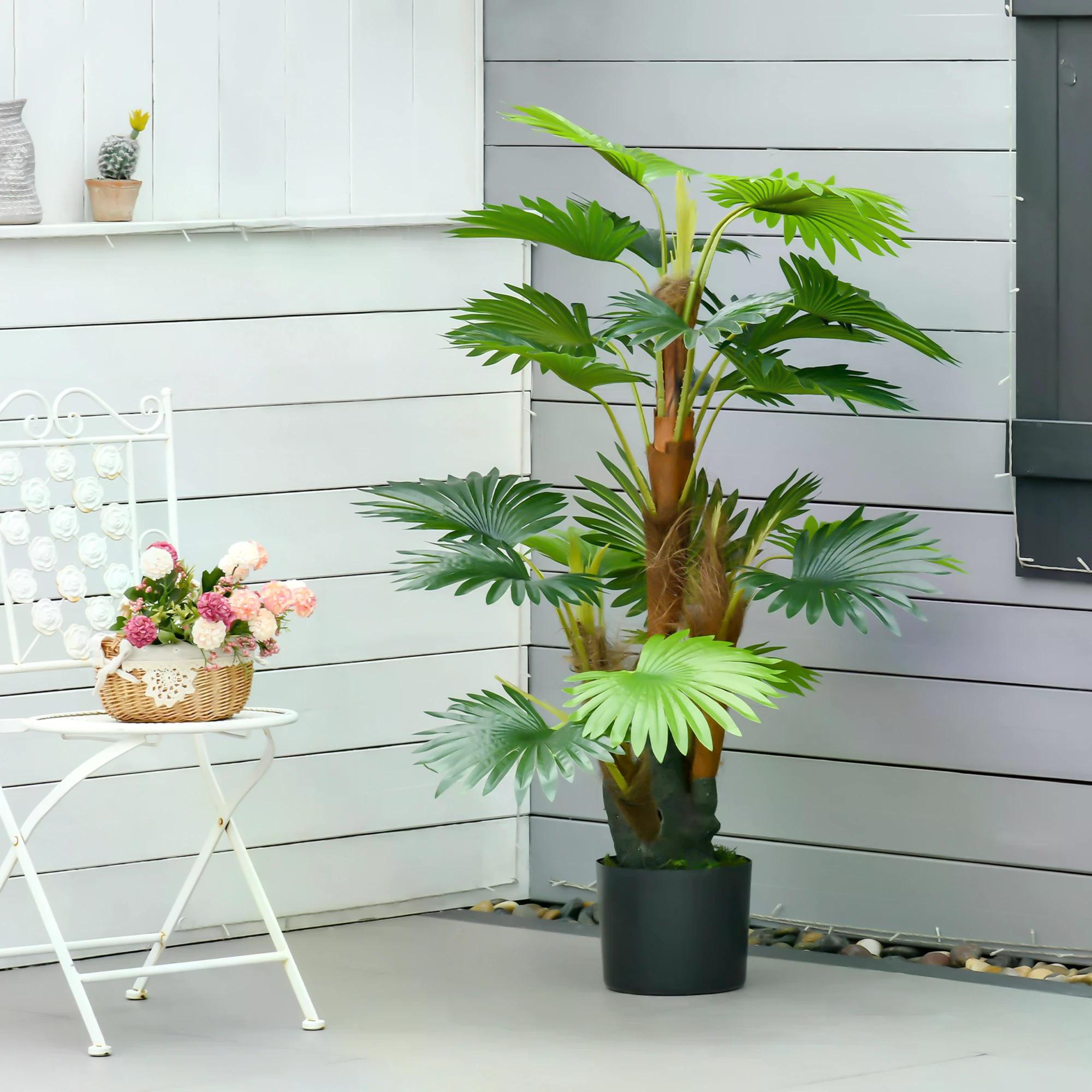 Artificial Tree, Tropical Palm Tree, Fake Decorative Plant in Nursery Pot for Indoor Outdoor Décor, 135cm