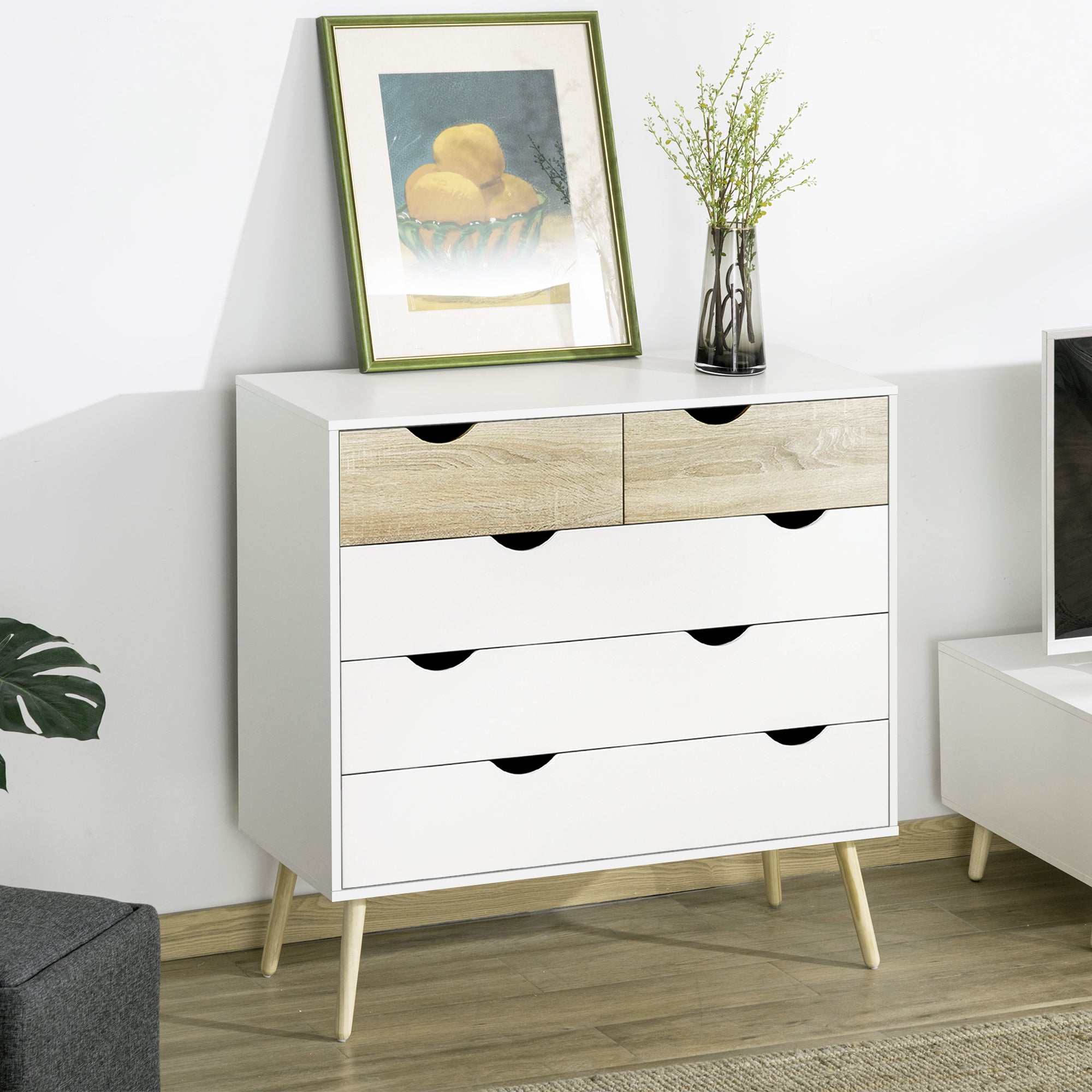 Chest of Drawers, 5 Drawer Dresser, Storage Organizer Side Cabinet for Bedroom, Living Room