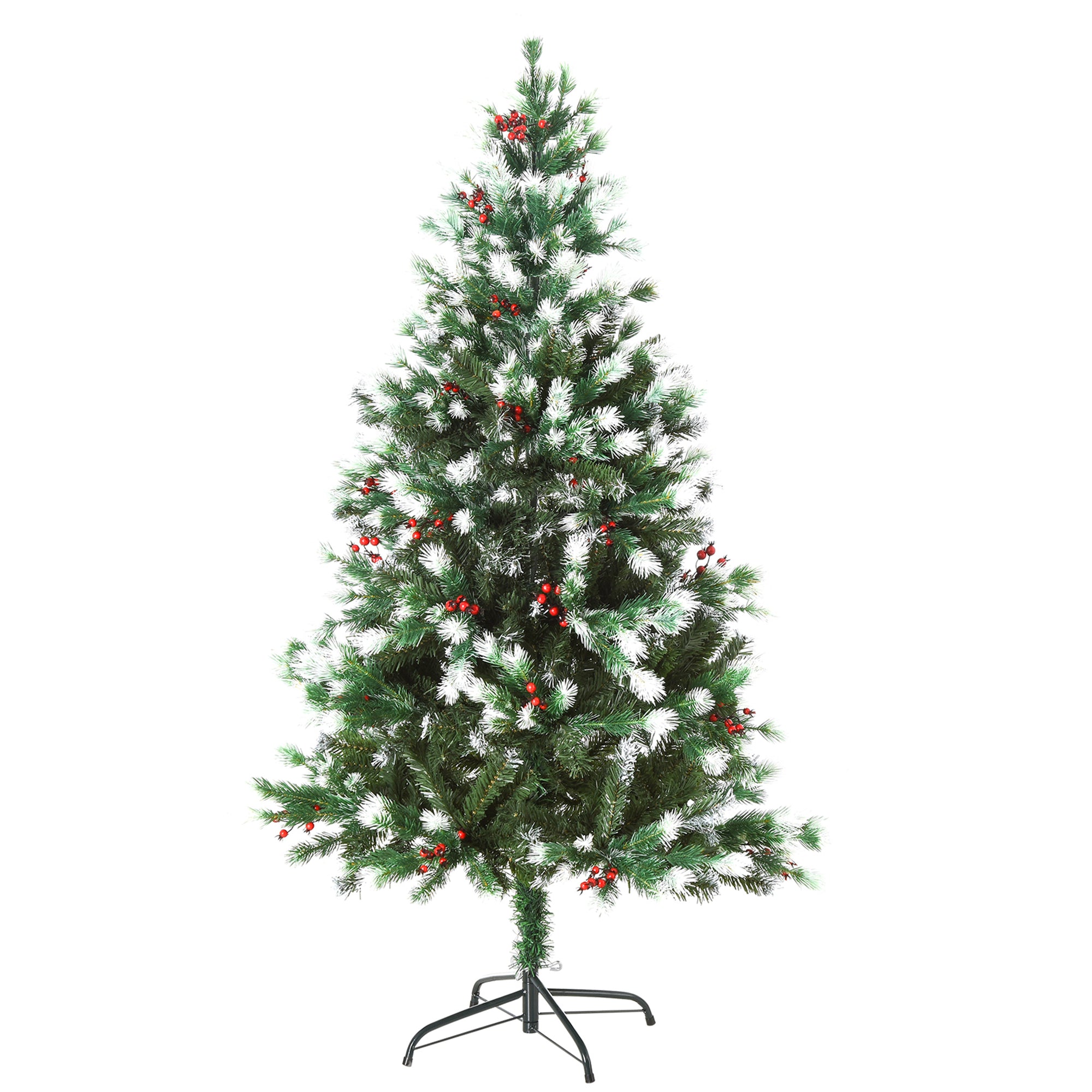 5ft Artificial Snow-Flocked Pine Tree Holiday Home Christmas Decoration with Red Berries - Green