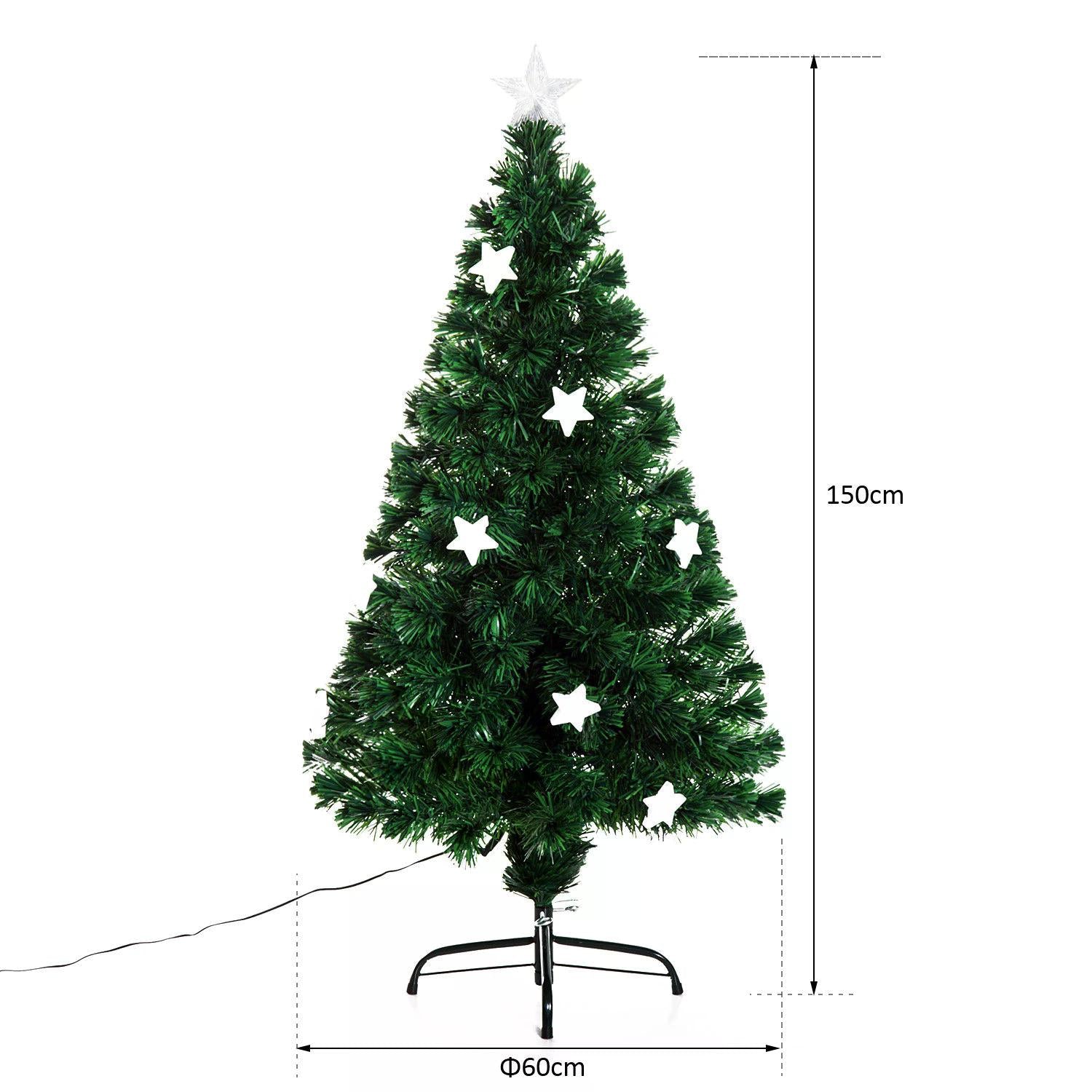 5ft 150cm Green Fibre Optic Artificial Christmas Tree W/ Stars