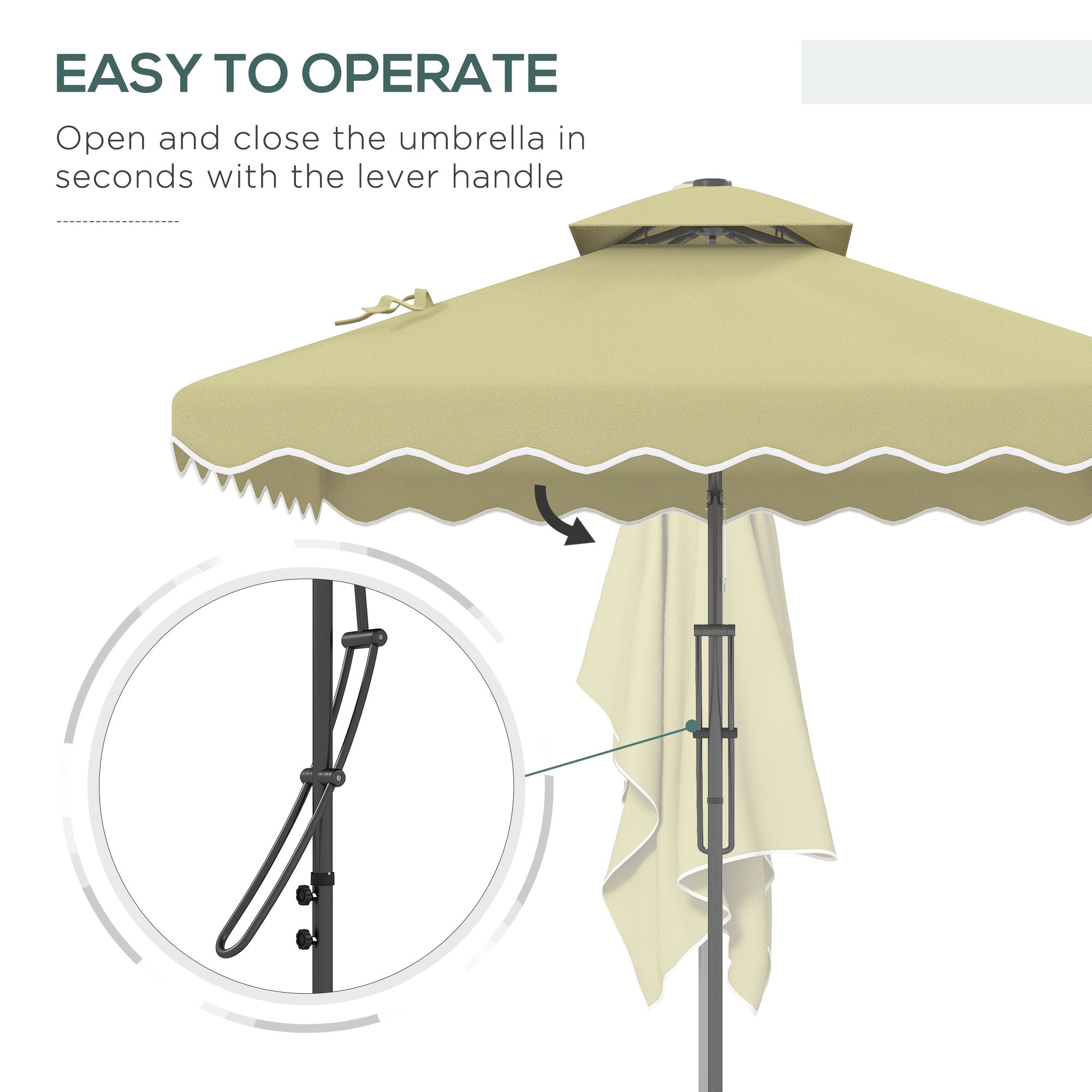 2.5m Square Double Top Garden Parasol Cantilever Umbrella with Ruffles, Beige