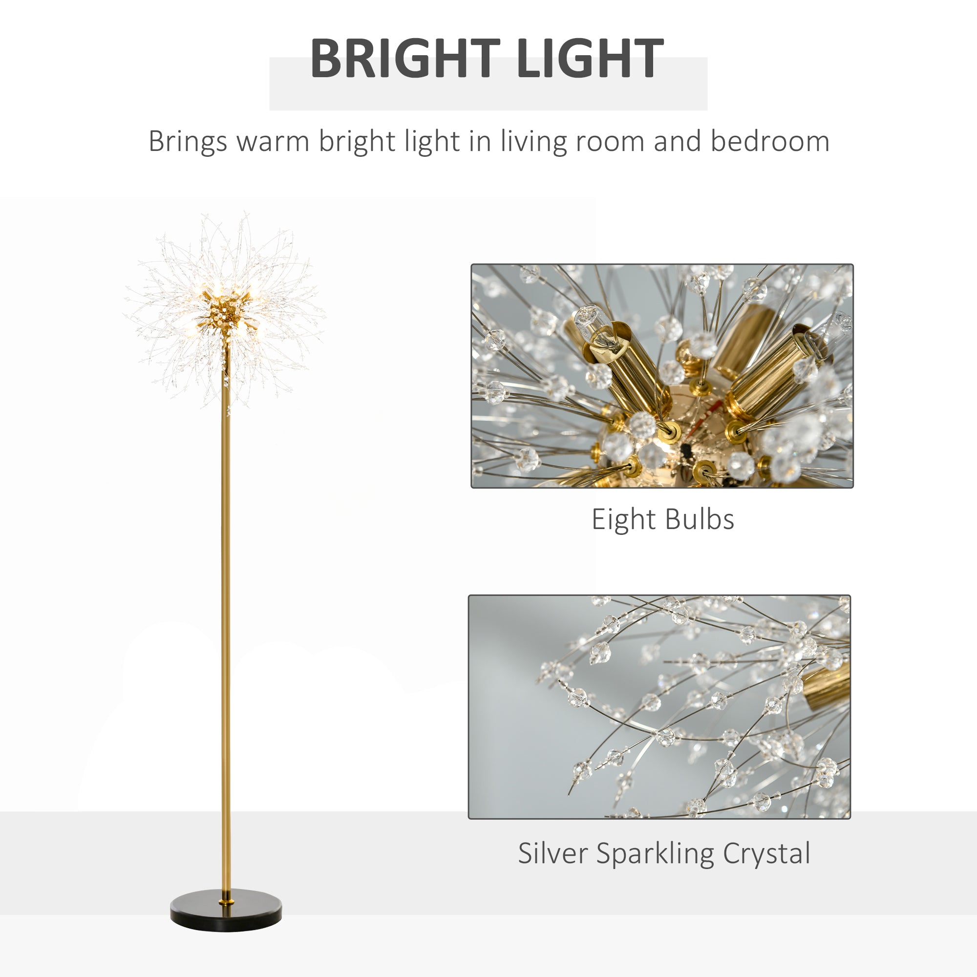 Modern Tall Floor Lamp with Dandelion Lampshade for Living Room - Gold Tone