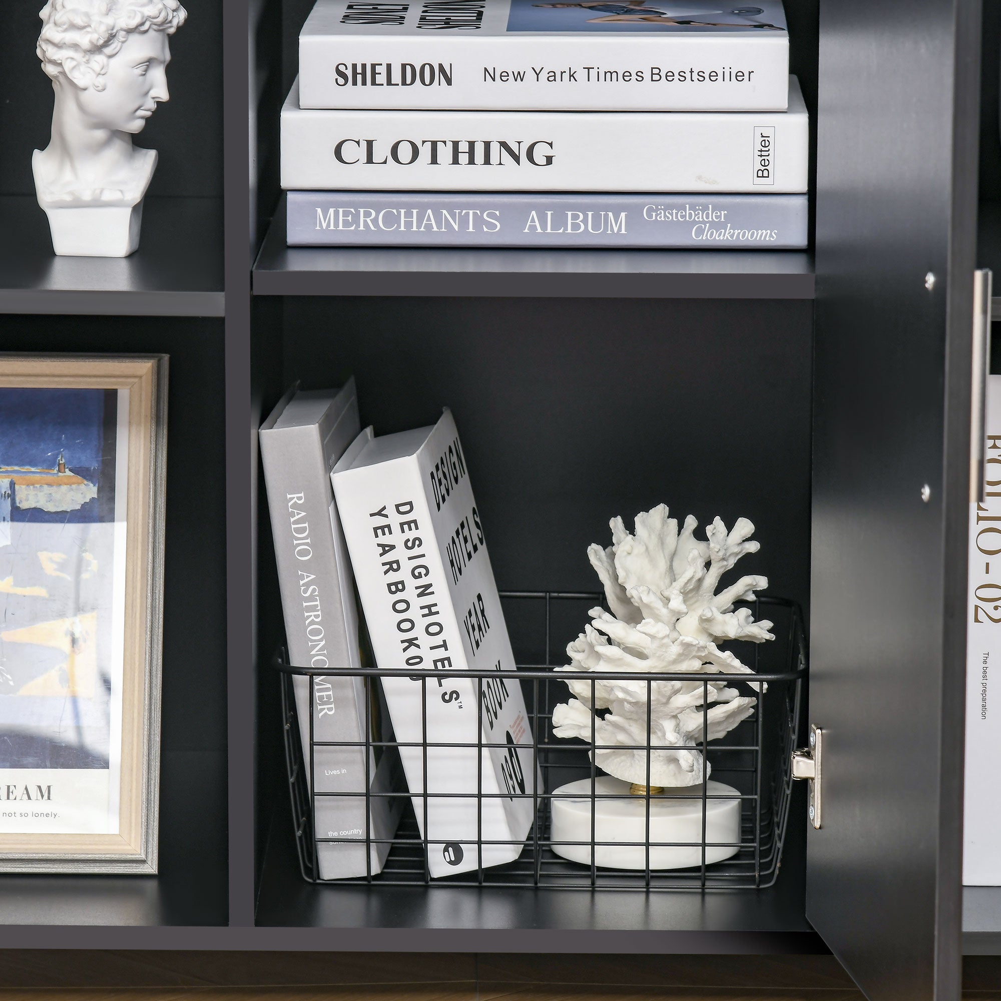 Mobile Office File Cabinet, Lateral Stationery Storage Cabinet, Printer Stand Unit with Wheels, Open Compartment and Cupboard, Black