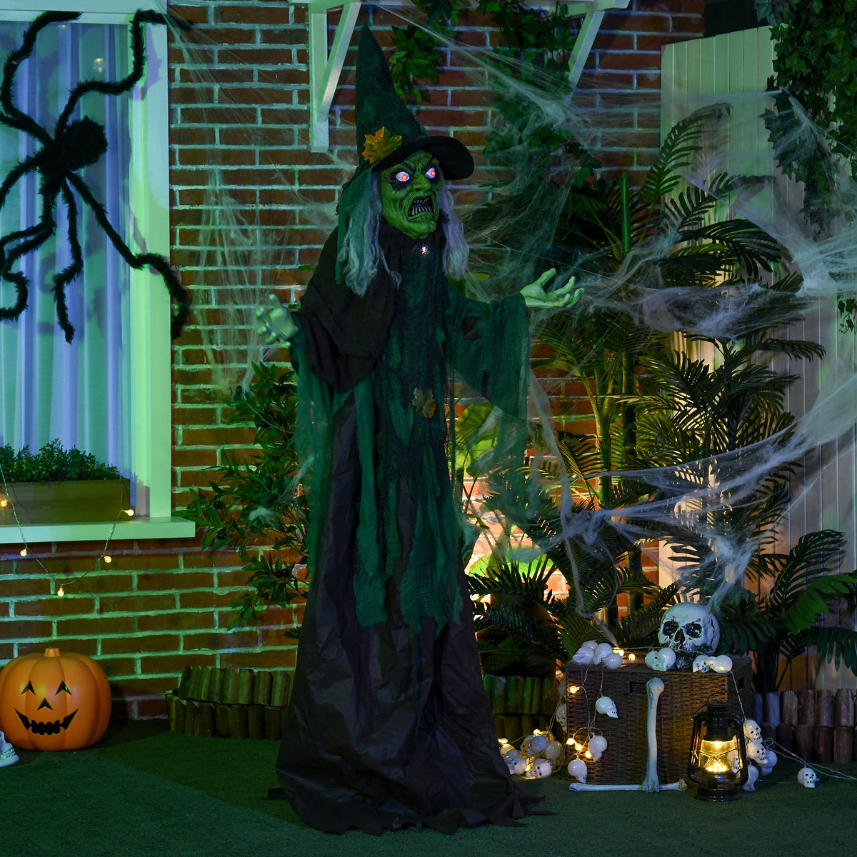6ft Outdoor Halloween Witch Decoration with Light-Up Eyes & Sound Activation - Multi-Coloured