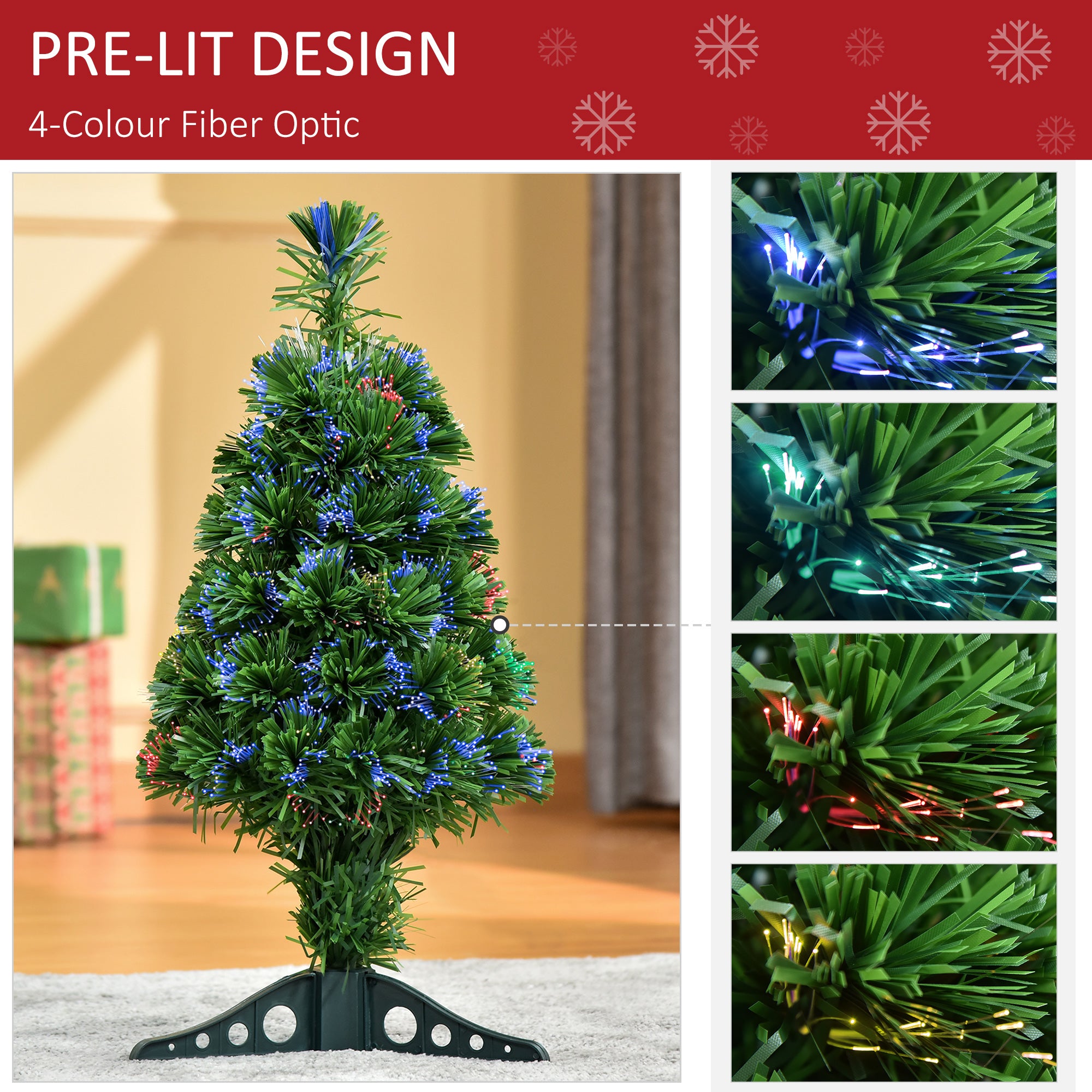 60H cm Pre-Lit Artificial Christmas Spruce Tree, Plastic Stand-Green