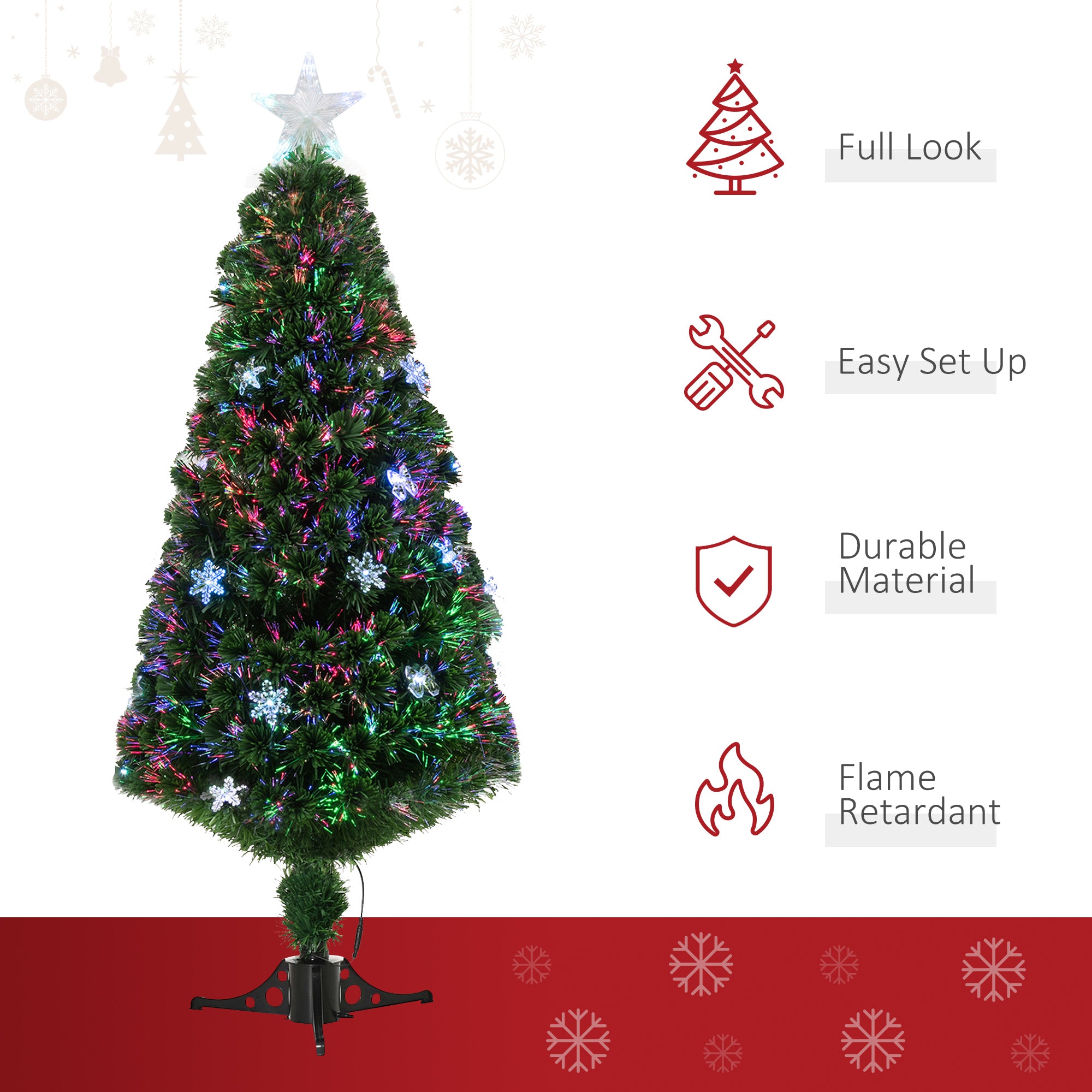 5ft Prelit Artificial Christmas Tree Fiber Optic LED Light Holiday Home Xmas Decoration Tree with Foldable Feet, Green