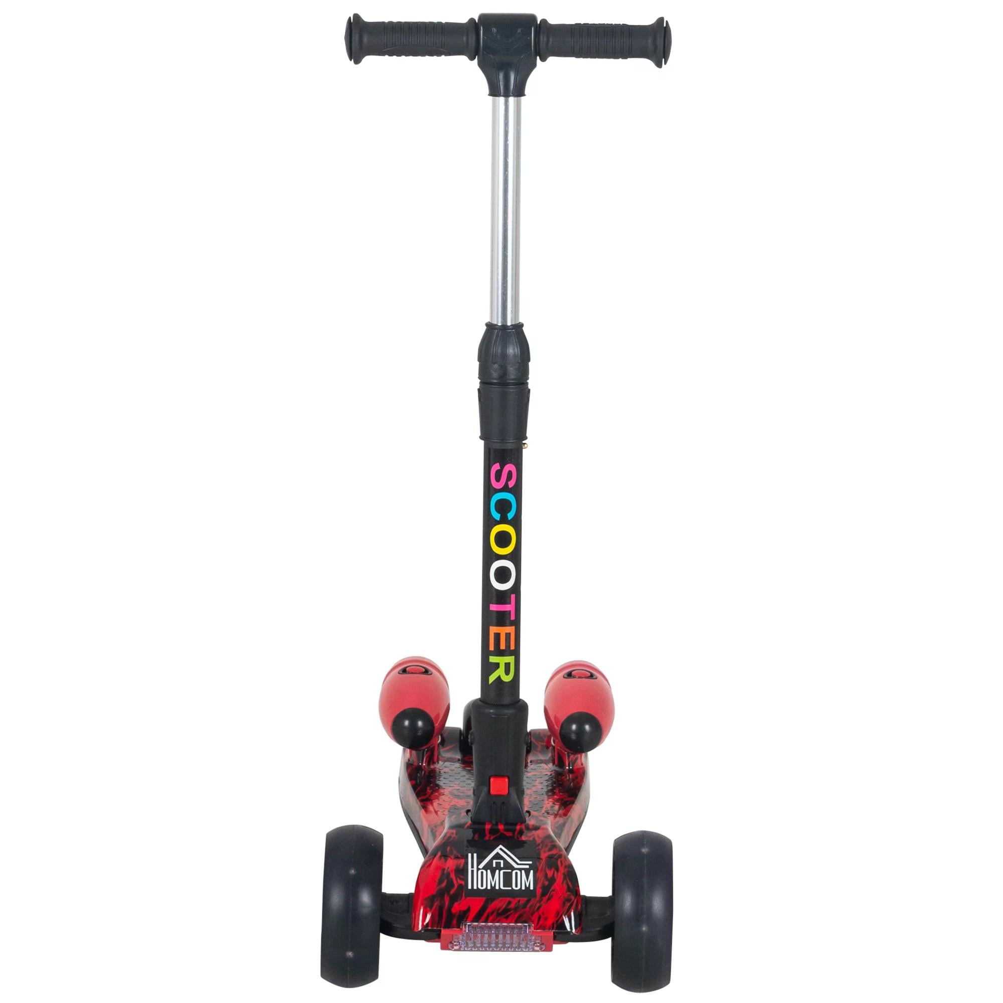 Kids 3 Wheel Kick Scooter Adjustable Height w/ Flashing Wheels Music Water Spray Foldable Design Cool On Off Road Vehicle Red