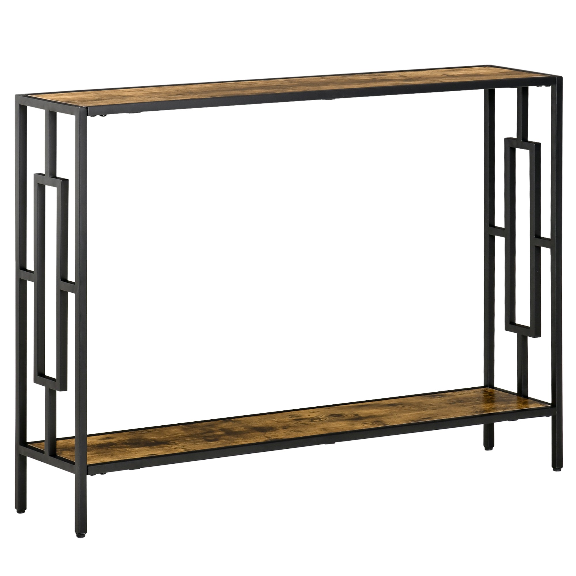 Industrial Console Table with Storage Shelf, Narrow Hallway Dressing Desk with Metal Frame for Living Room, Bedroom, Rustic Brown