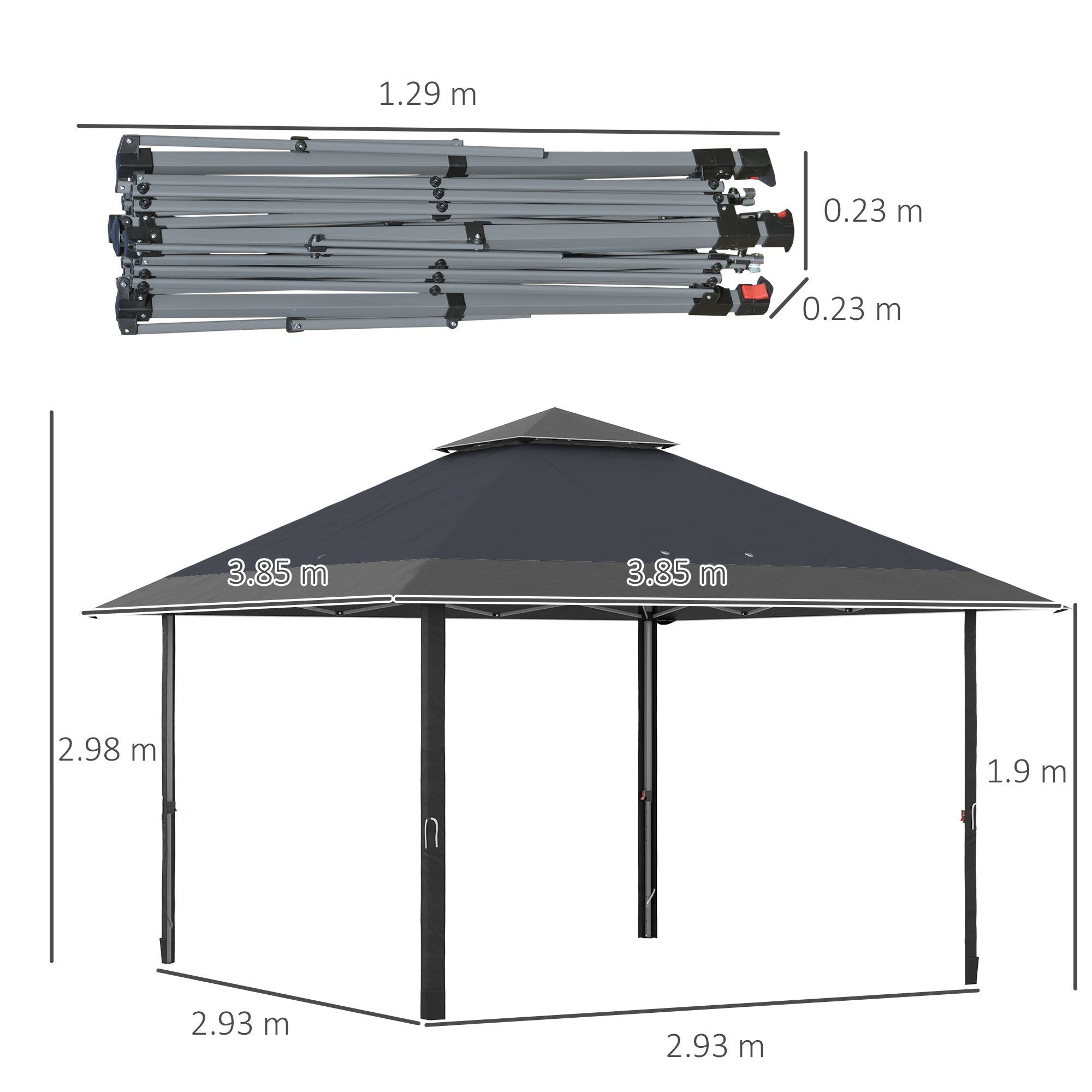 4 x 4m Pop-up Gazebo Double Roof Canopy Tent with UV Proof, Roller Bag & Adjustable Legs Outdoor Party, Steel Frame, Grey