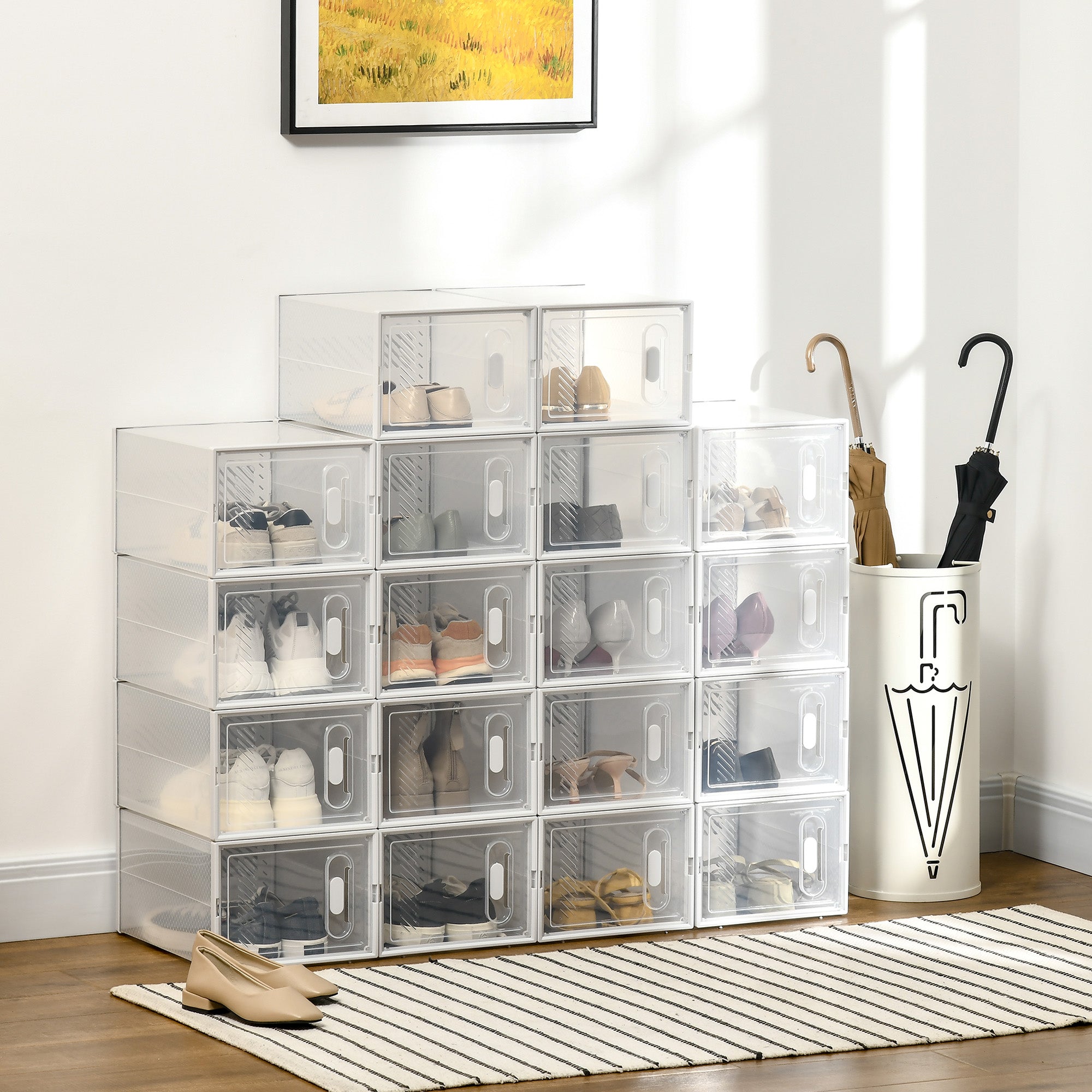 Portable Shoe Storage Cabinet, Cube Storage Organizer for UK/EU Size up to 43 with Magnetic Door for Women/Men, 25 x 35 x 19cm, Clear and White