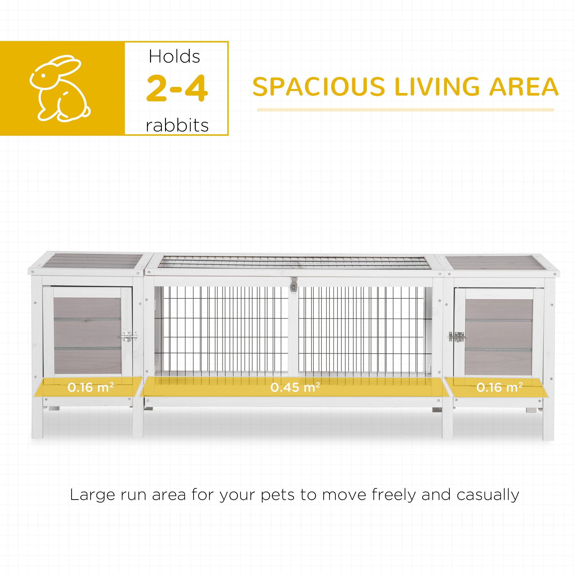 Wooden Rabbit Hutch, Guinea Pig Cage, Separable Bunny Run, Small Animal House for Indoor with Slide-out Tray, 161 x 50.5 x 53.3cm, Grey