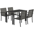 5 Piece Grey Rattan Outdoor Dining Set with Tempered Glass Tabletop