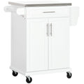 Freestanding Kitchen Island with Stainless Steel Top, Drawer & Wheels - White