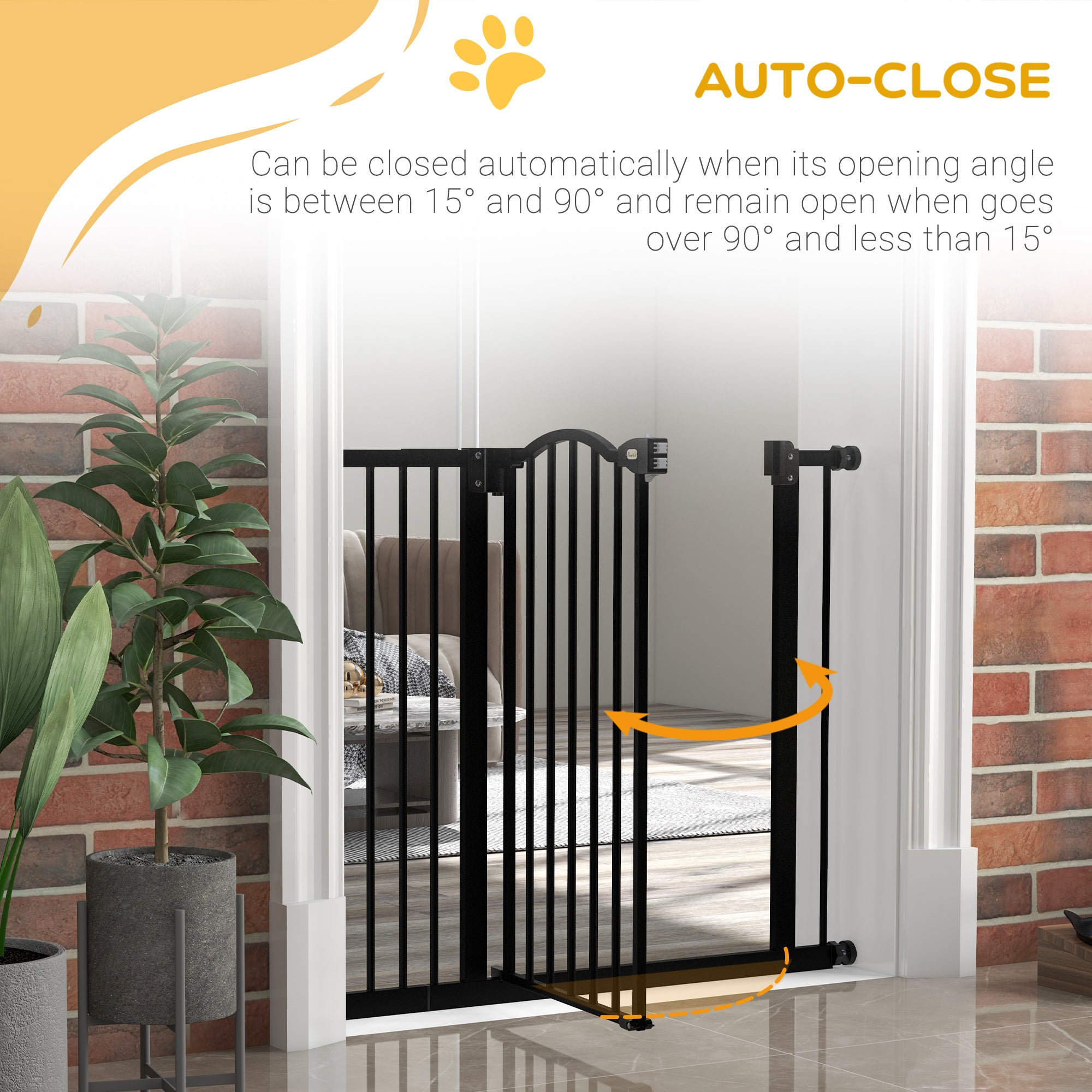 Metal 74-94cm Adjustable Pet Gate Safety Barrier w/ Auto-Close Door Black