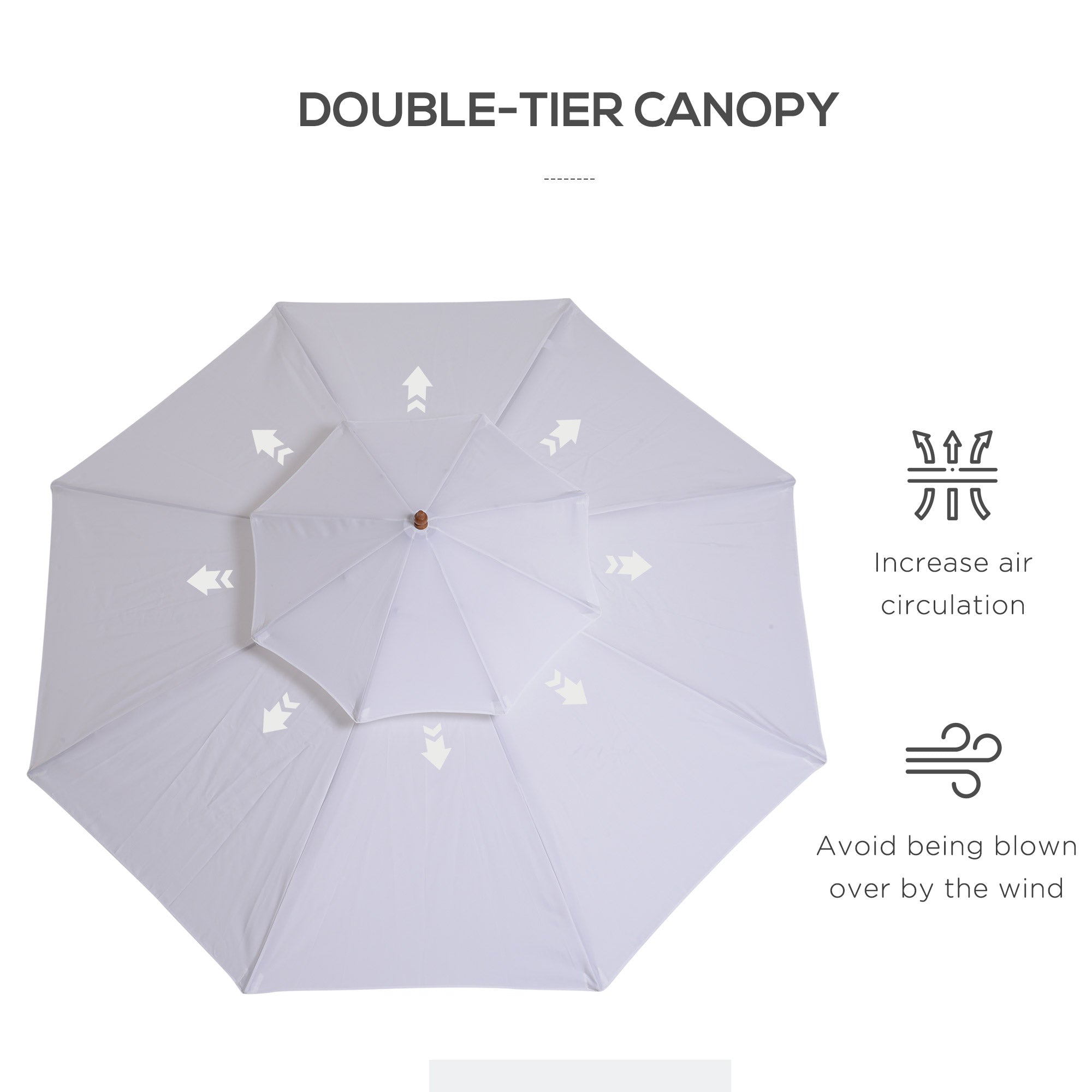 2.7m Patio Umbrella Double Tier Garden Parasol Umbrella Outdoor Sun Umbrella Sunshade Bamboo Parasol Cream White