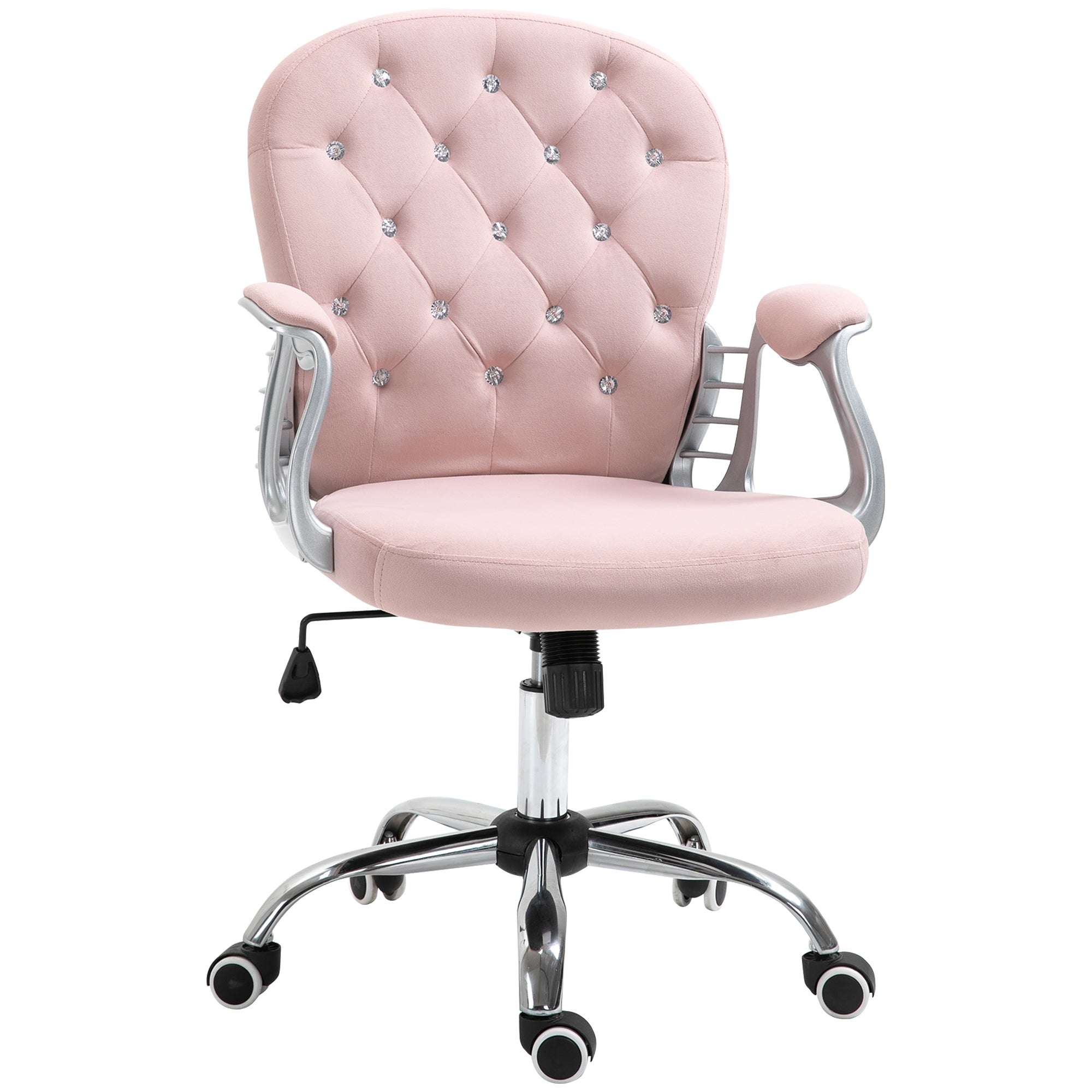 Office Chair Ergonomic 360° Swivel Diamond Tufted Home Work Velour Padded Base 5 Castor Wheels Pink