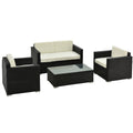 4-Seater Rattan Sofa Set with Steel Frame and Black Cushions - Black