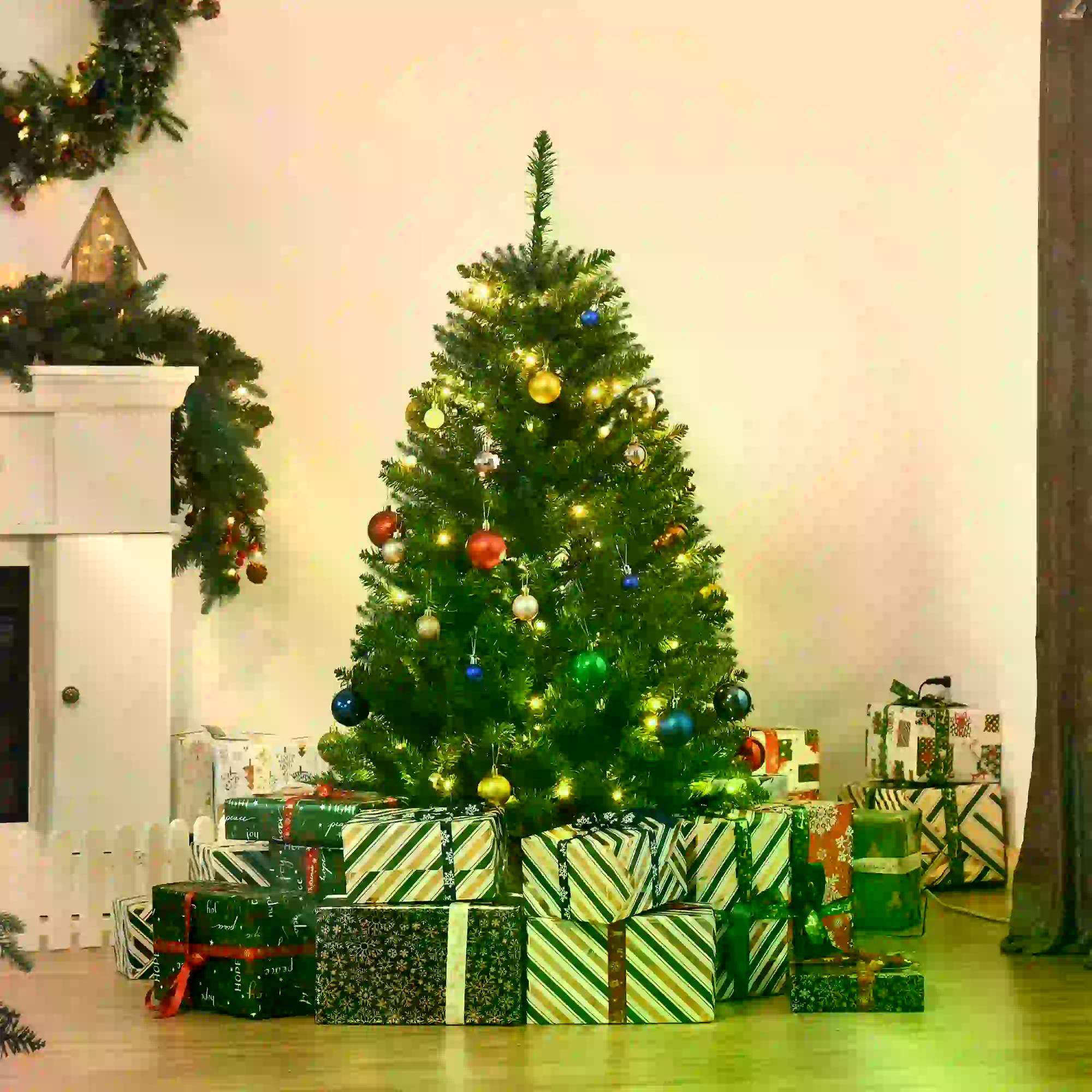 4 Feet Prelit Artificial Christmas Tree Warm White LED Light Holiday Home Xmas Decoration, Green