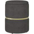 Round Ottoman Storage Stool with Velvet-Feel Upholstery and Padded Seat - Grey