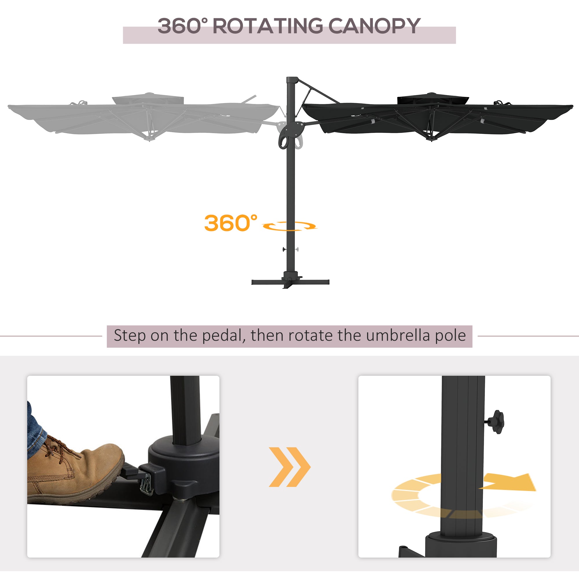 Garden Parasol, 3(m) Cantilever Parasol with Hydraulic Mechanism, Dual Vented Top, 8 Ribs, Cross Base, Grey