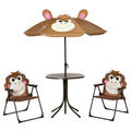 4 Piece Kids Outdoor Picnic Set with Adjustable Sun Umbrella - Brown