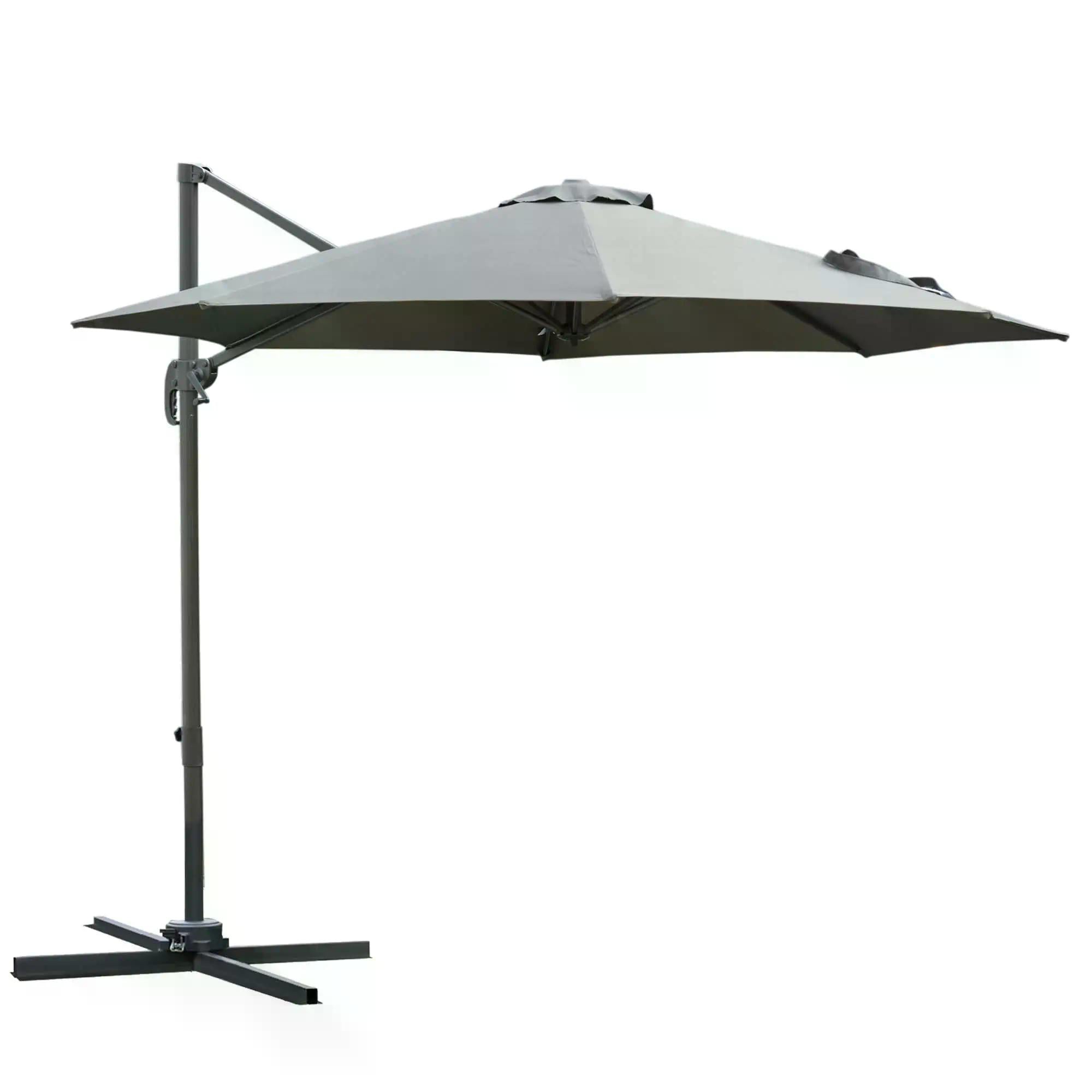 3(m) Patio Offset Parasol Roma Umbrella Cantilever Hanging Sun Shade Canopy Shelter 360° Rotation with Cross Base - Dark Grey