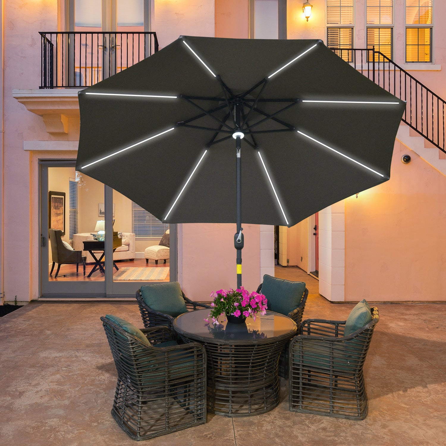 2.7m Garden Parasol with Solar LED Lights and Tilt Grey