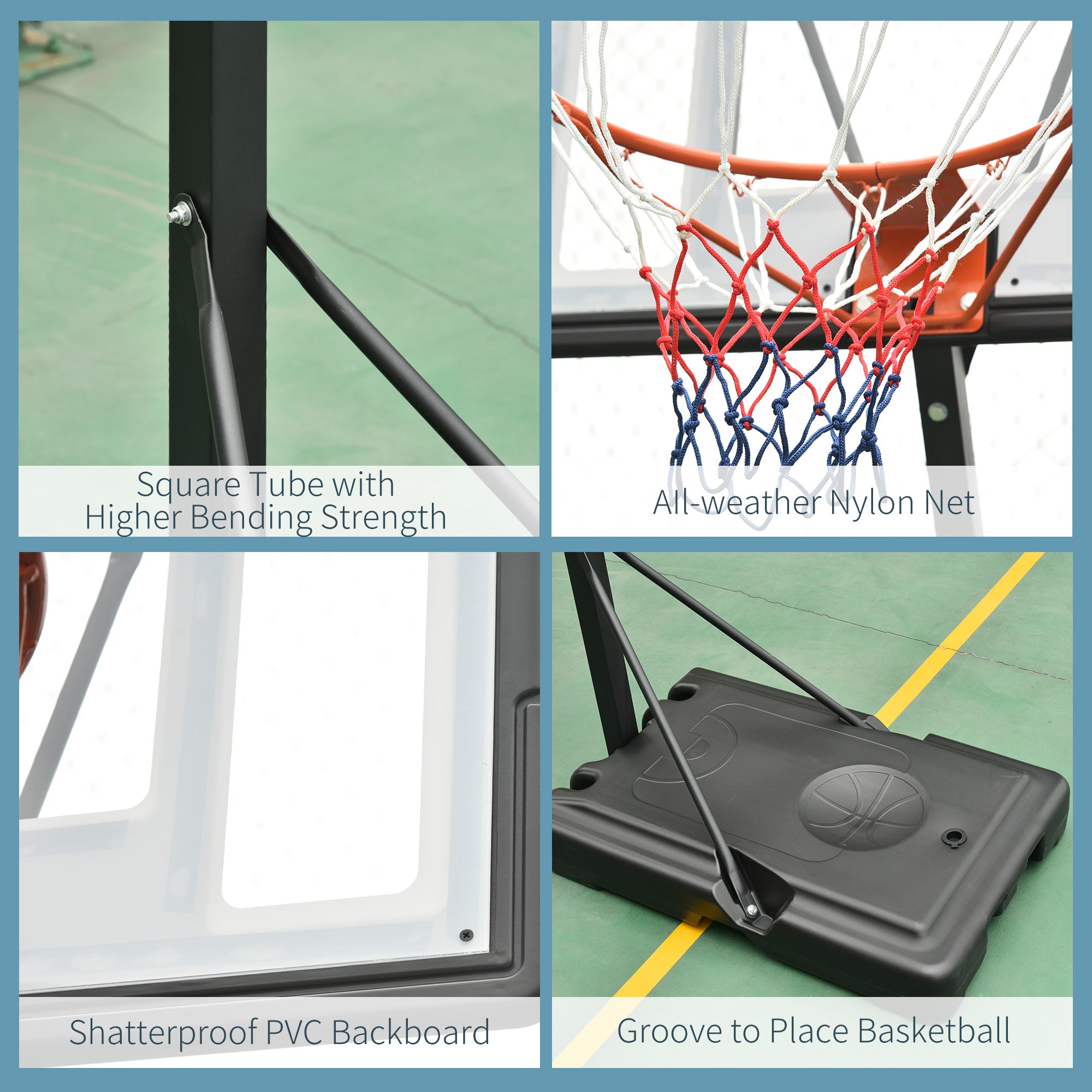 Basketball Hoop Freestanding 255-305cm Hoop Height Adjustable Stand with Backboard Wheels for Teens Adults Black