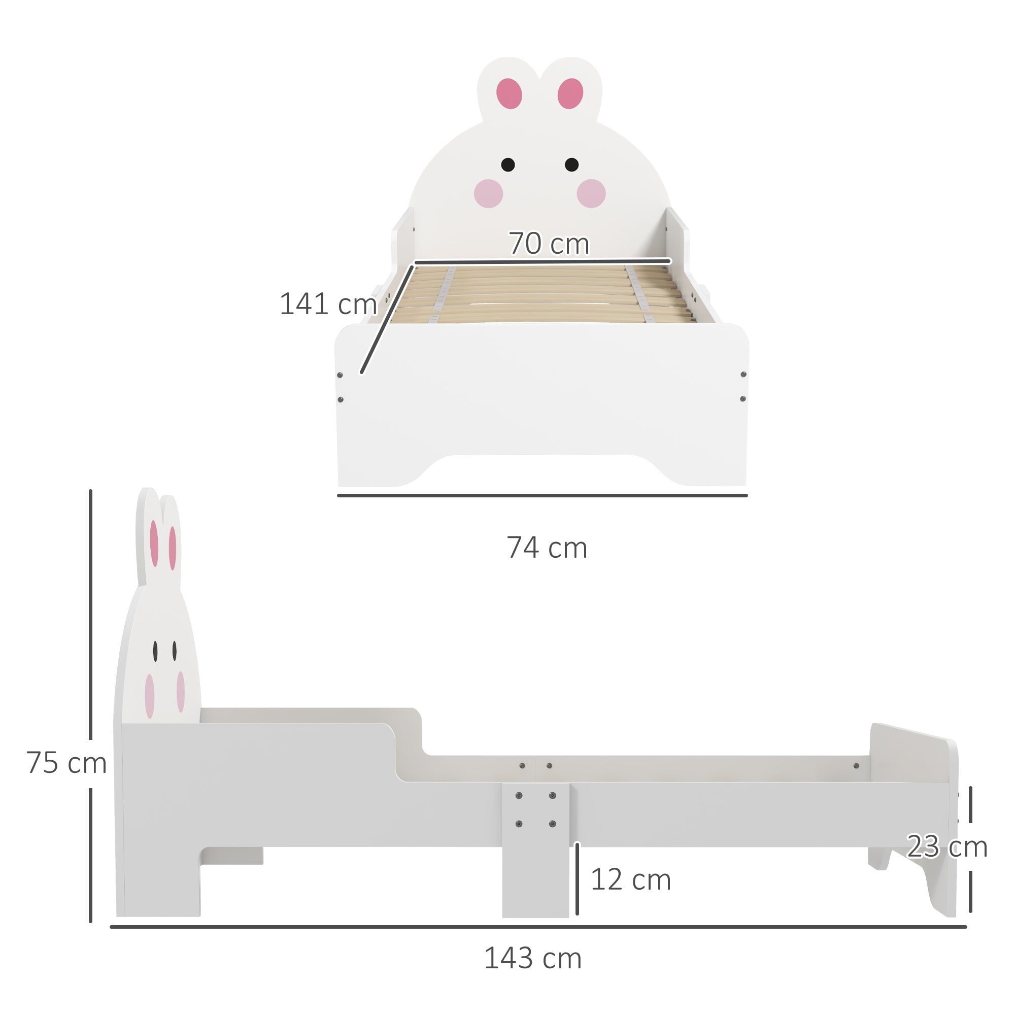 Toddler Bed Frame Rabbit Design, White